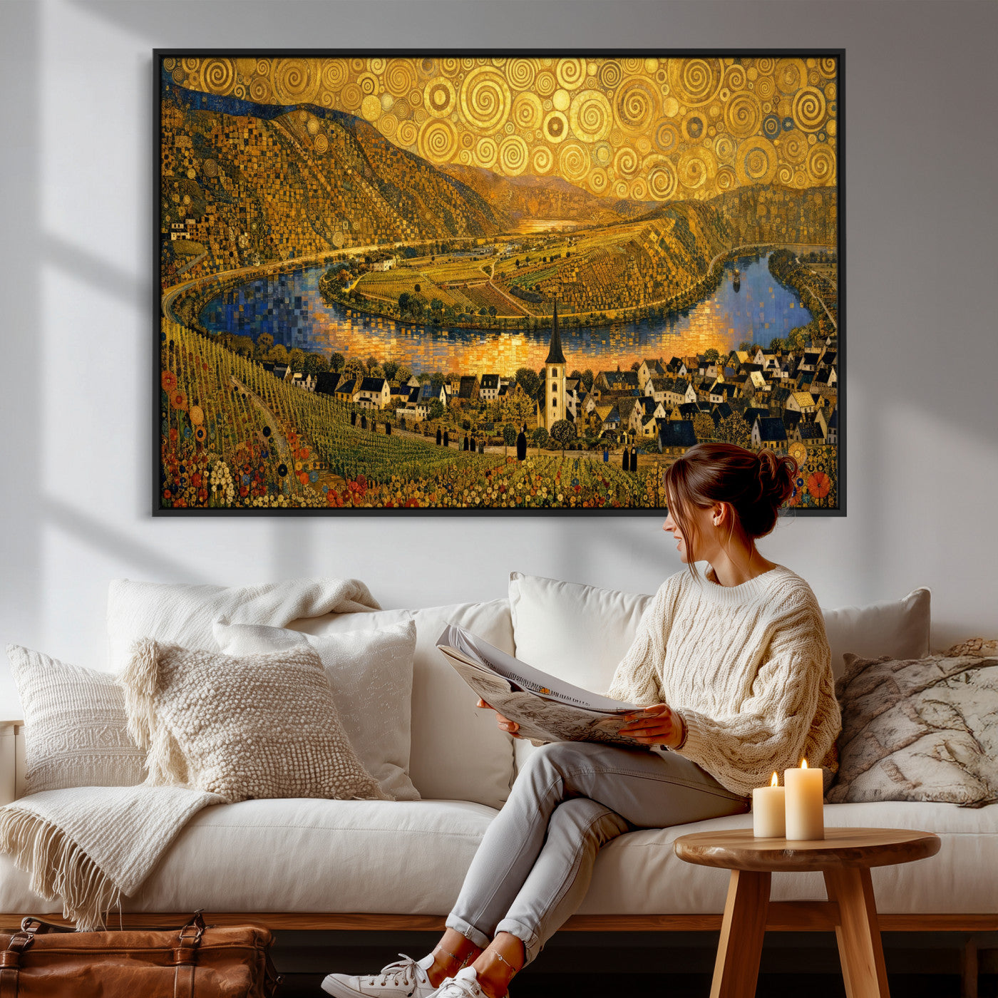 33713008-MGV-CV-36X24 - Gustav Klimt Style Mosel City Wall Art Canvas Print