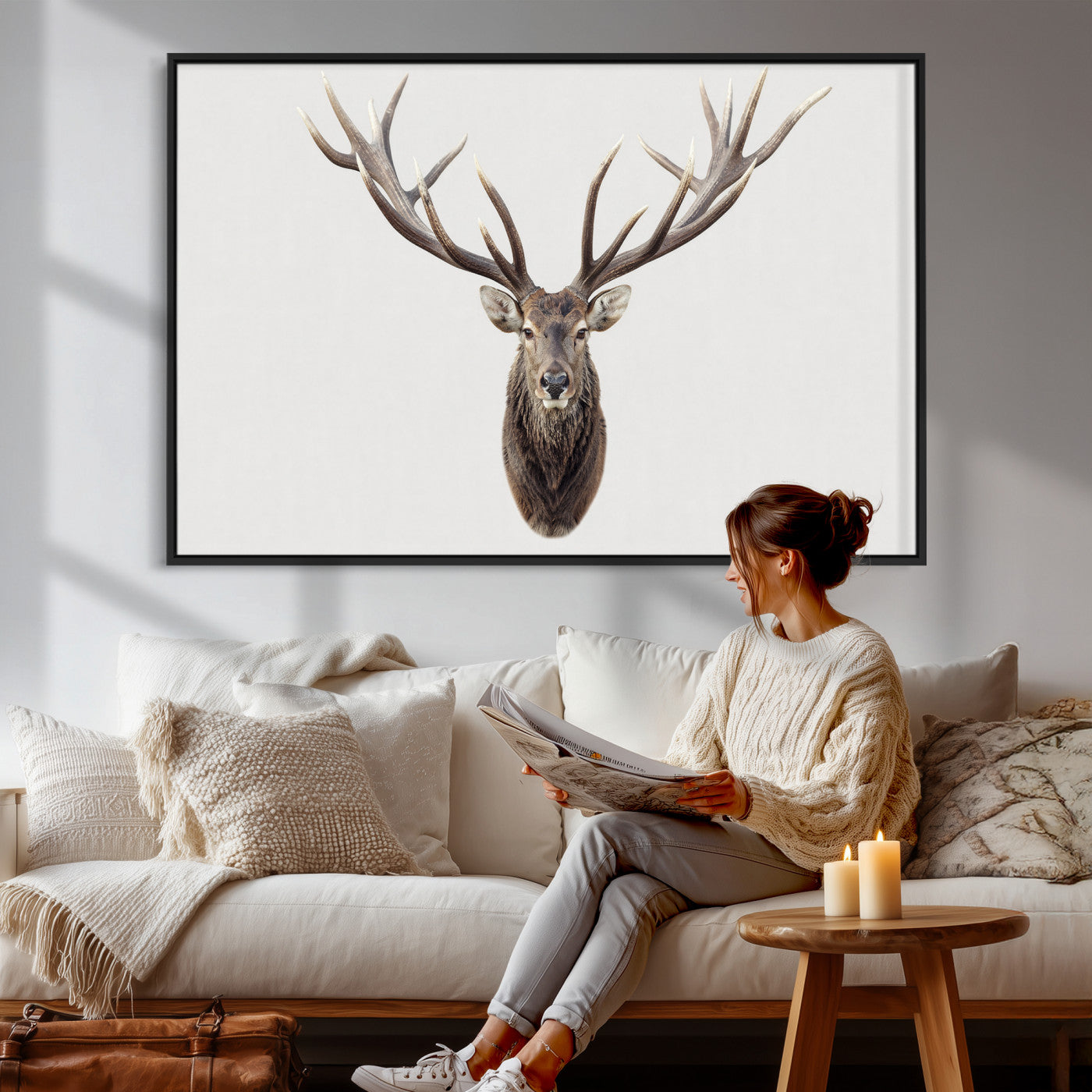 840173GY-MGV-CV-36X24 - Majestic Red Deer Canvas Wall Art – Stag Antlers Horns Print, Wildlife Hunting Poster, Rustic Cabin Lodge Decor