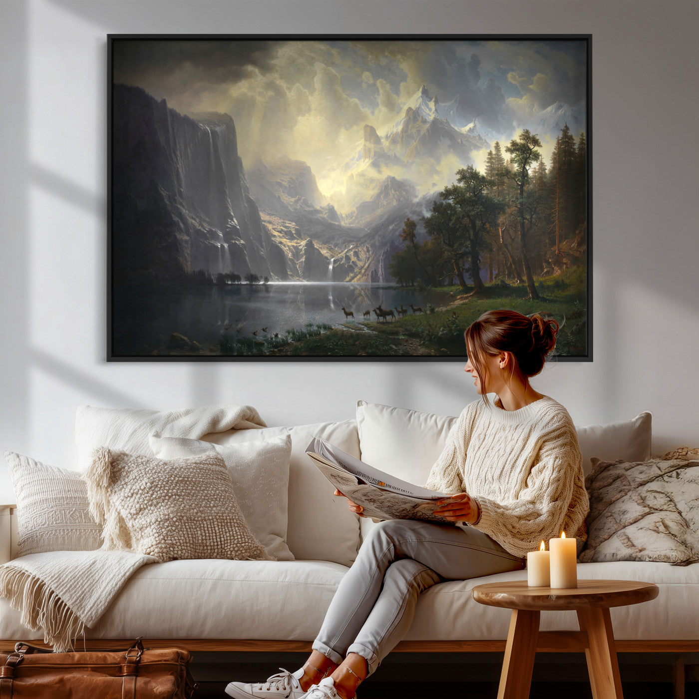 88679214-MGV-CV-36X24 - Albert Bierstadt Among the Sierra Nevada California Yosemite Wall Art Canvas Print, Classic Fine Art Painting Print