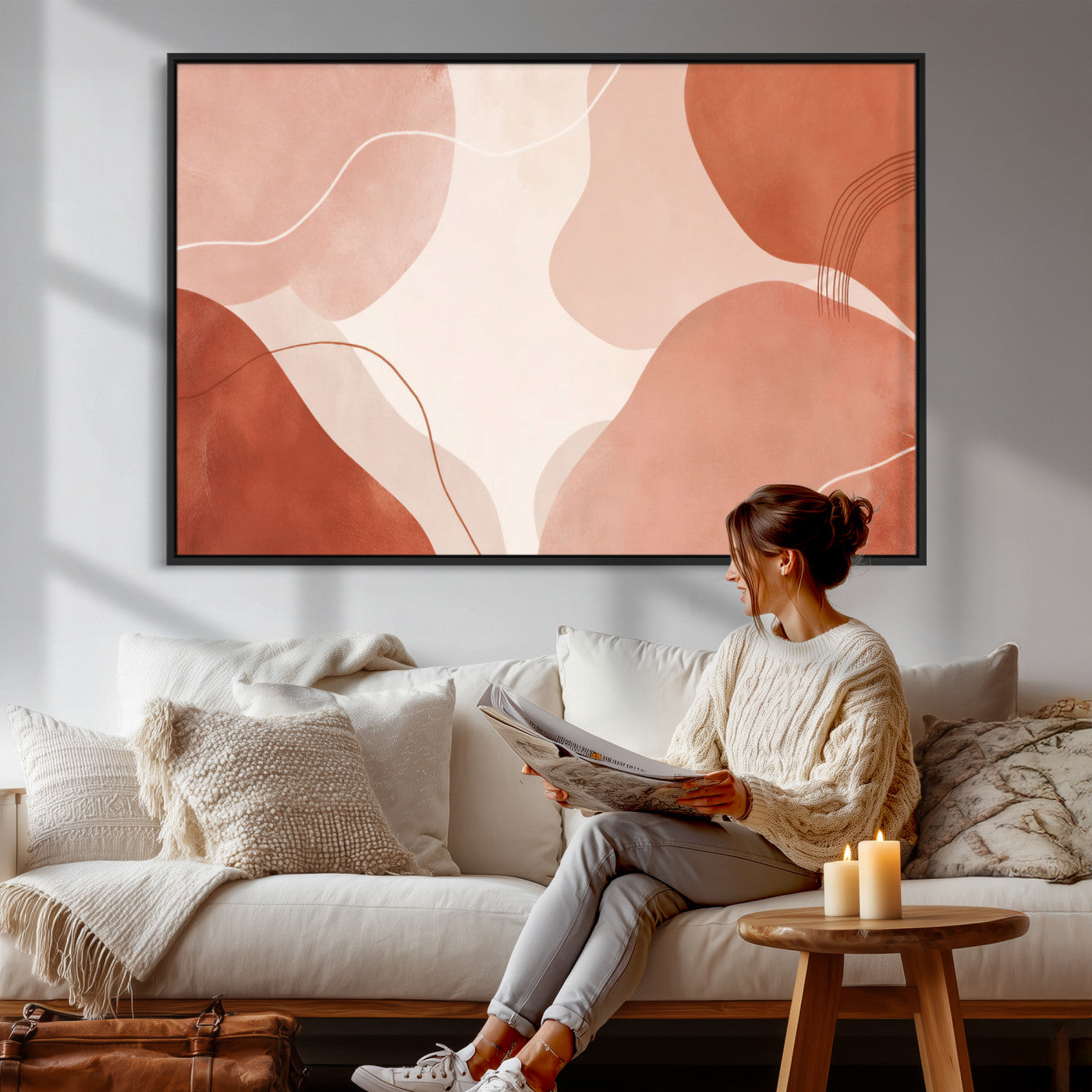 17685421-MGV-CV-36X24 - Abstract Boho Terracotta Wall Art Canvas Print, Mid Century Minimalist Painting Print