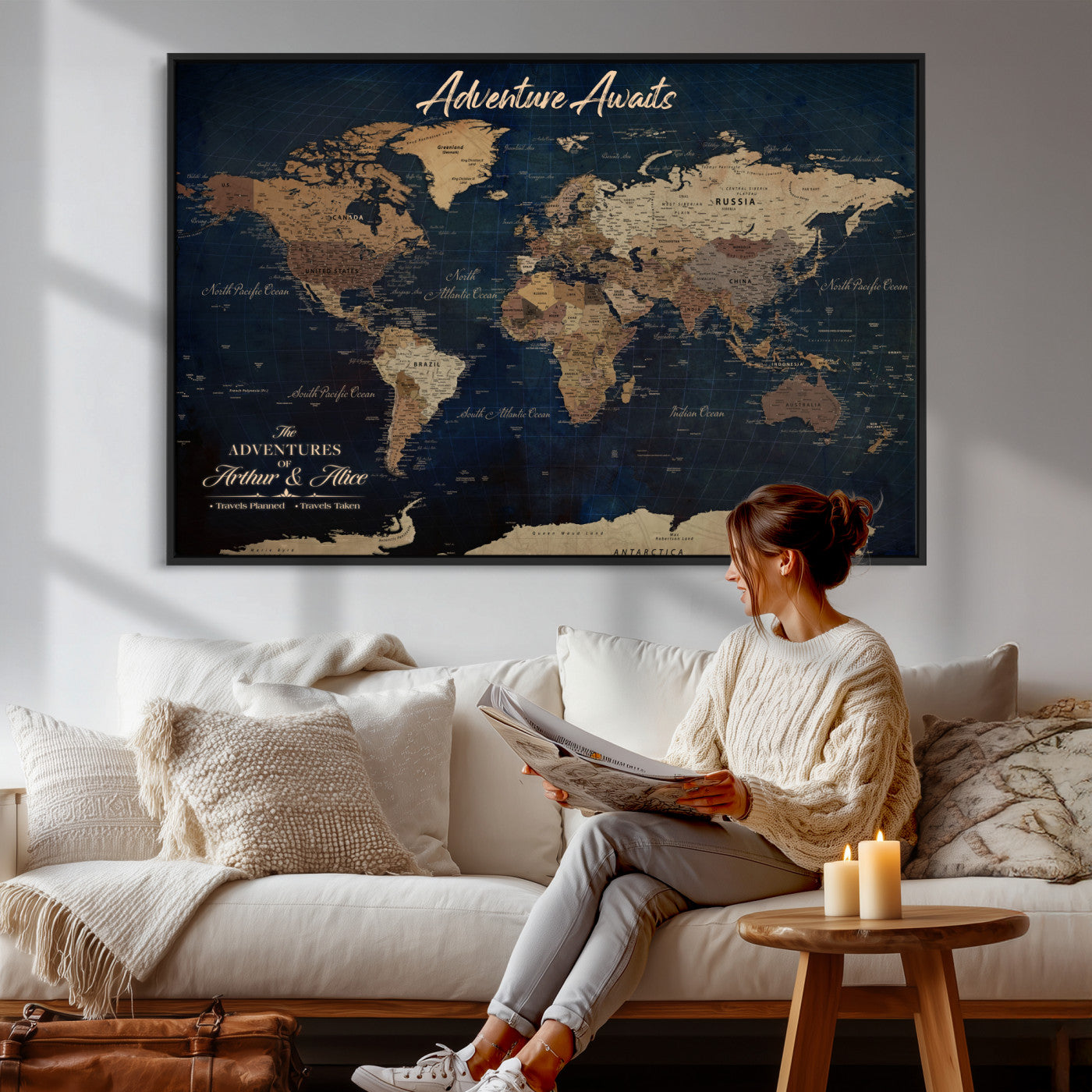 74477969-MGV-CV-36X24 - Custom Push Pin World Map Canvas | Personalized Travel Tracker | Wedding Anniversary Gift for Couples | Adventure Map Wall Art with Pins