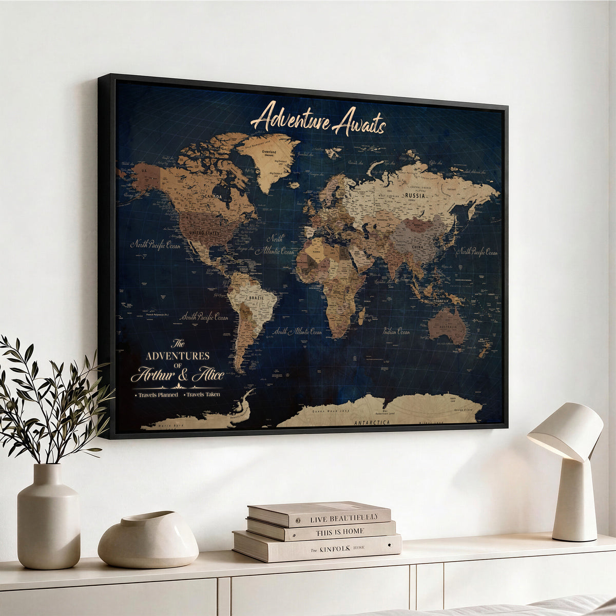 74477969-MGV-CV-36X24 - Custom Push Pin World Map Canvas | Personalized Travel Tracker | Wedding Anniversary Gift for Couples | Adventure Map Wall Art with Pins