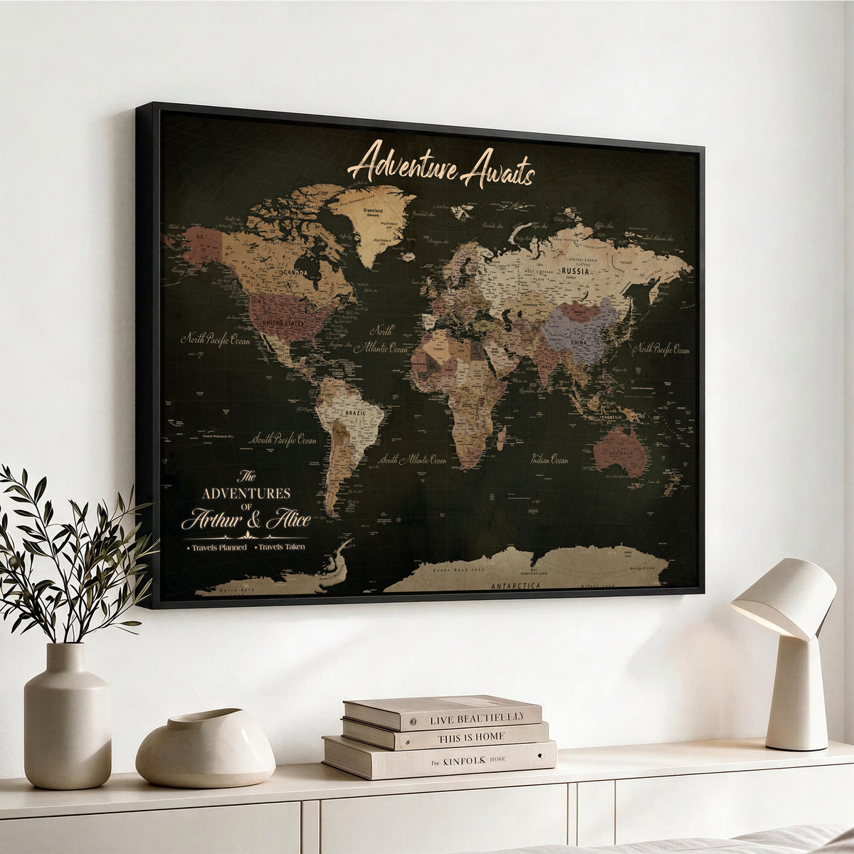 46935759-MGV-CV-36X24 - Custom Push Pin World Map Canvas | Personalized Travel Tracker | Wedding Anniversary Gift for Couples - Adventure Map Wall Art with Pins