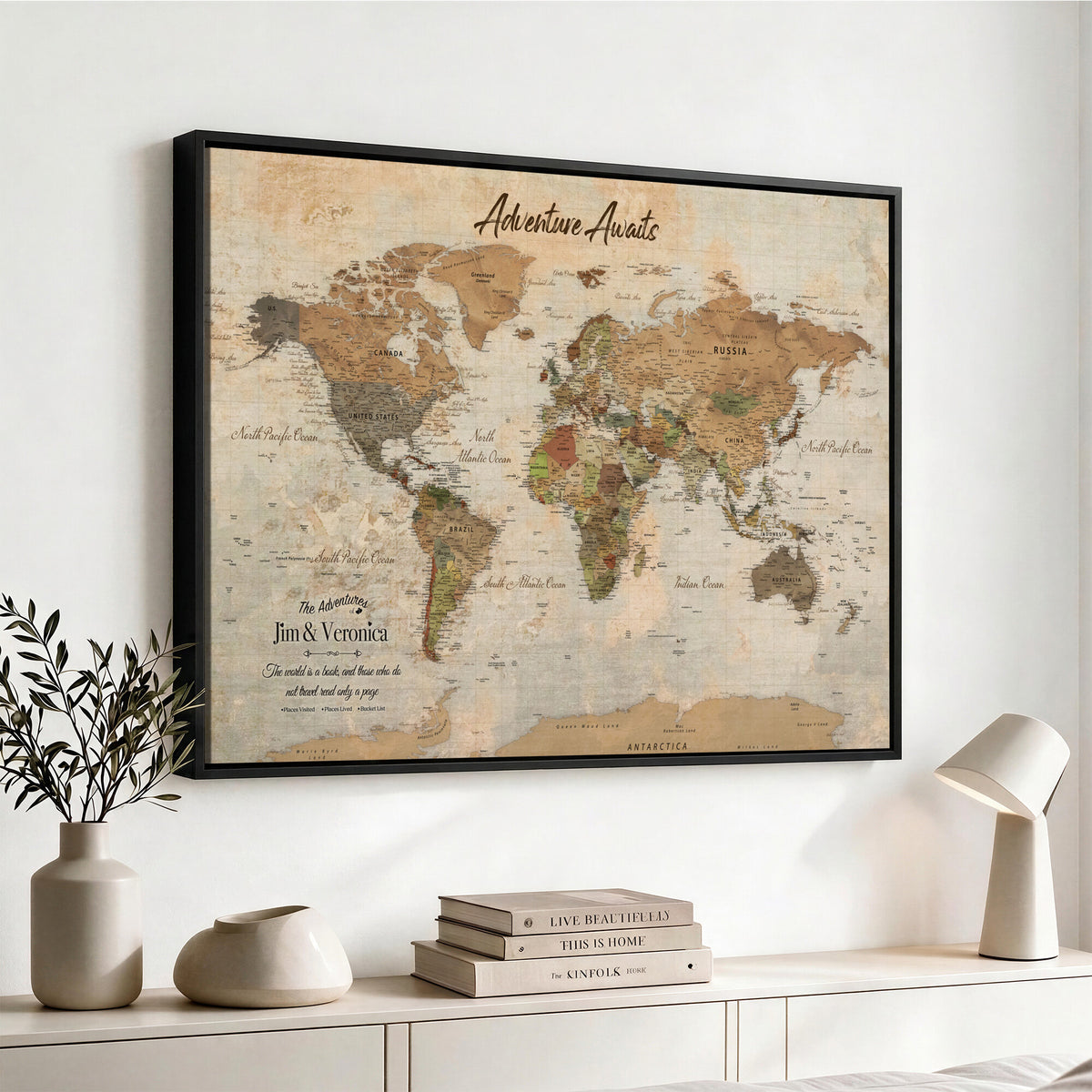 51298056-MGV-CV-36X24 - Custom Push Pin World Map Canvas | Personalized Travel Tracker | Wedding Anniversary Gift for Couples | Adventure Map Wall Art with Pins