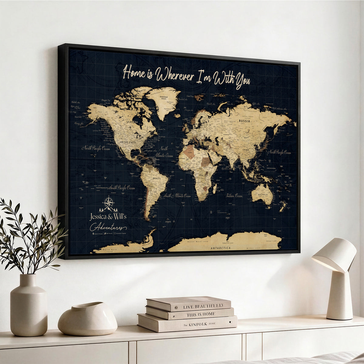 19542599-MGV-CV-36X24 - Custom Push Pin World Map Canvas | Personalized Travel Tracker | Wedding Anniversary Gift for Couples - Adventure Map Wall Art with Pins