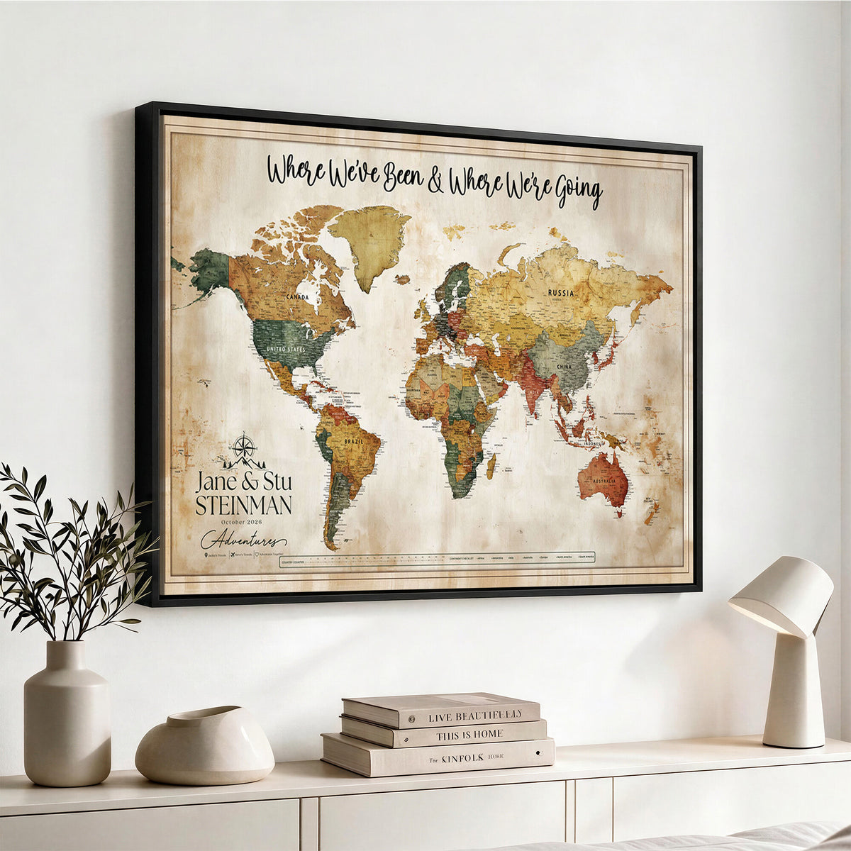 19542567-MGV-CV-36X24 - Custom Push Pin World Map Canvas | Personalized Travel Tracker - NEWMAP-167