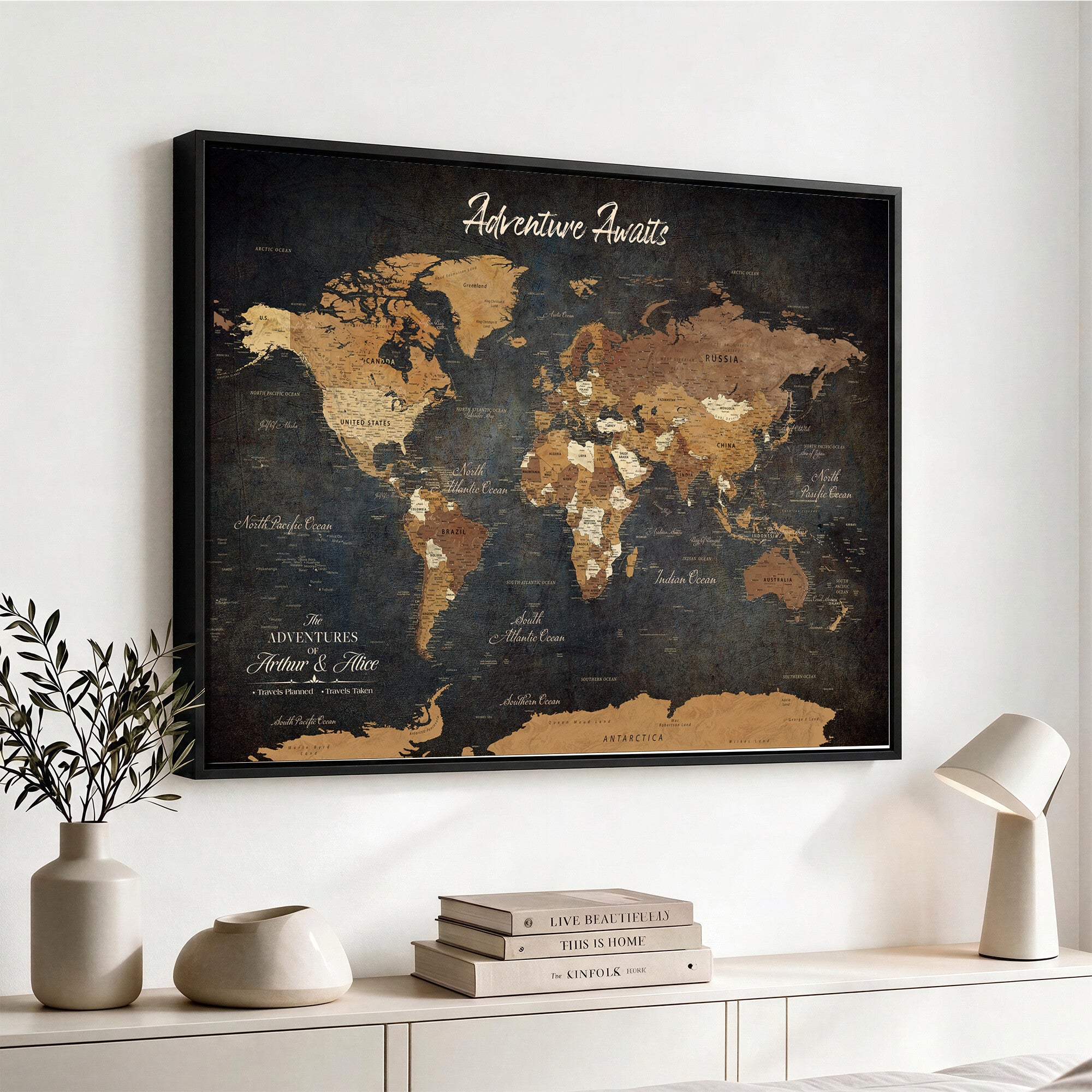 195425676576-MGV-CV-36X24 - Custom Push Pin World Map Canvas PRINT | Personalized Travel Tracker | Wedding Anniversary Gift