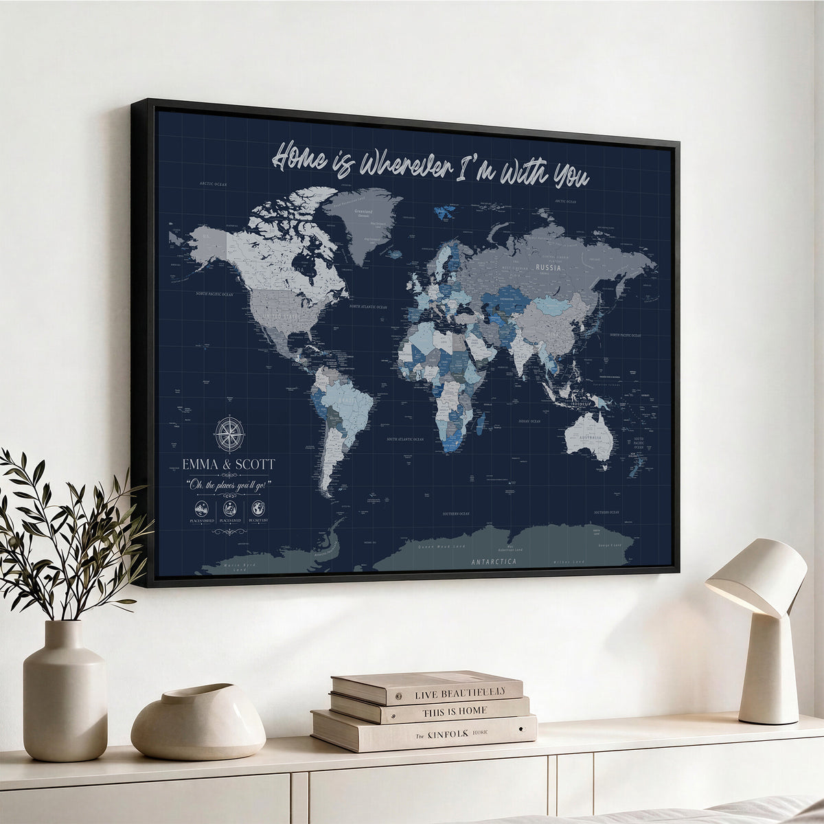 17712680D-MGV-CV-36X24 - World Map Wall Art Canvas Print, Modern Decorative Framed Map Artwork Prints for Living Room, Office, Bedroom Wall Decor