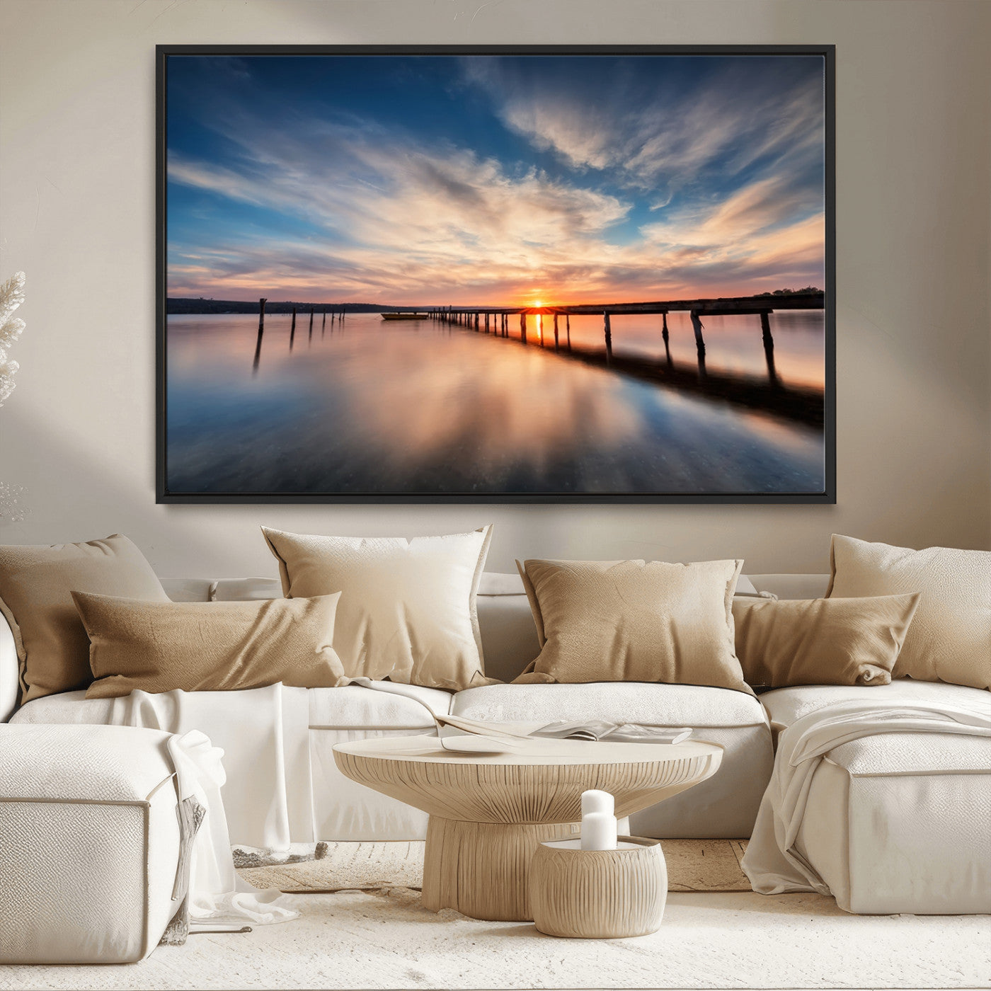 39967-MGV-CV-36X24-Wooden Pier on Seascape and Sunset Wall Art Canvas Print