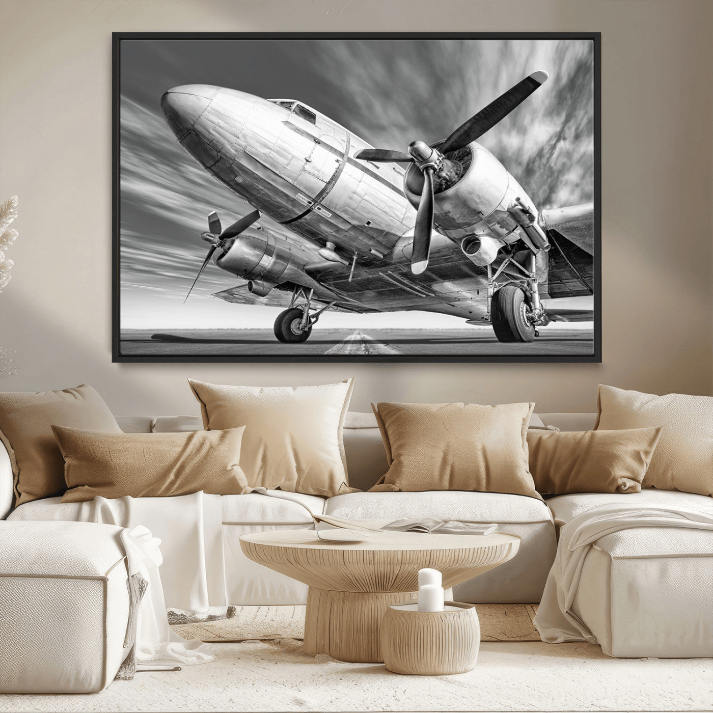 82744-MGV-CV-36X24-Vintage Airplane on Runway Canvas Print