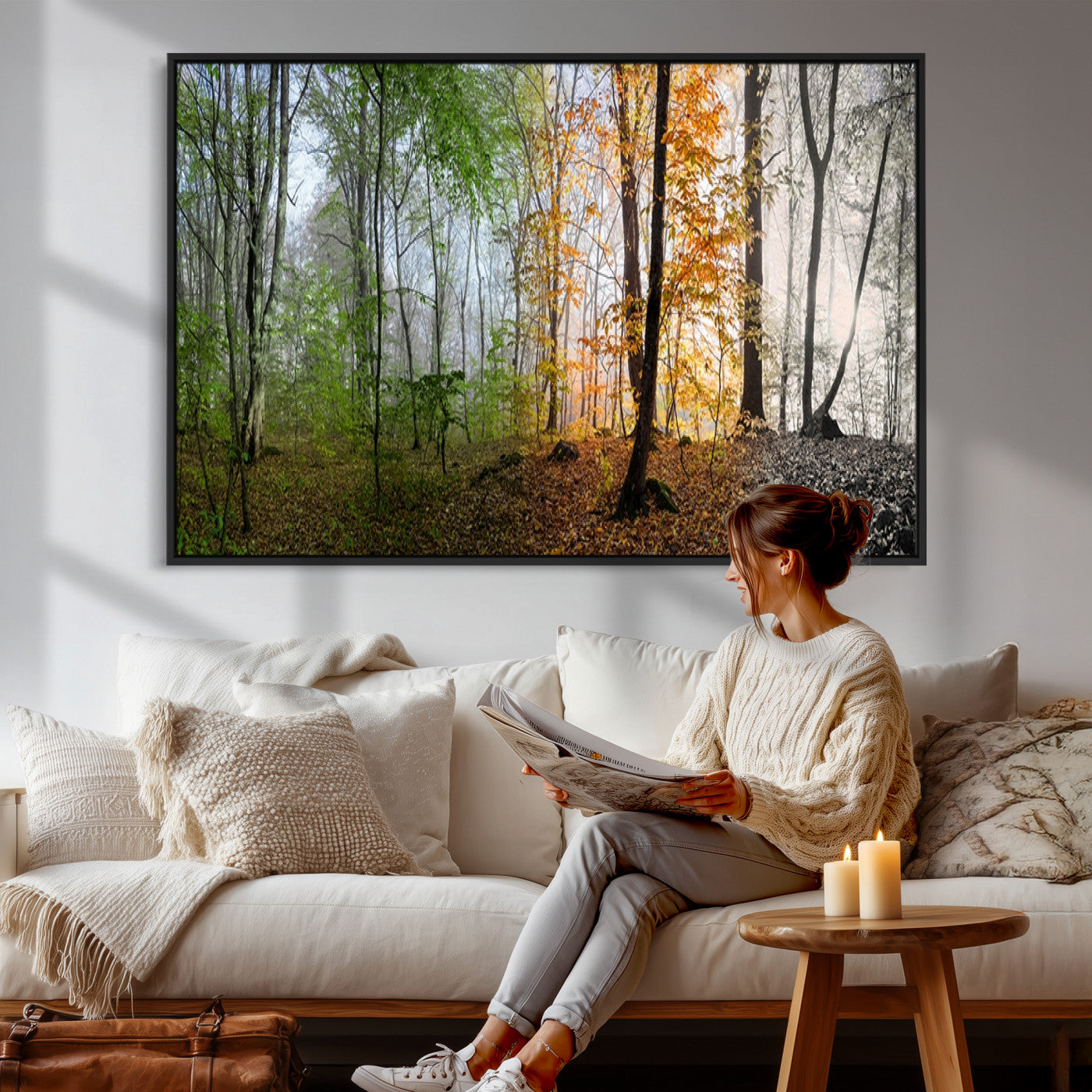 95317-MGV-CV-36X24 - Four Seasons Wall Art Forest Canvas Print – Triptych Seasonal Nature Print – Landscape Decor for Living Room