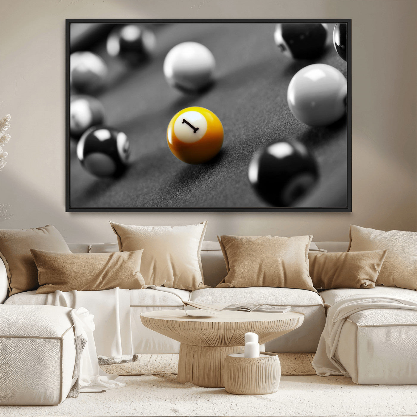 -Wall Art Pool Table and Balls Canvas Print