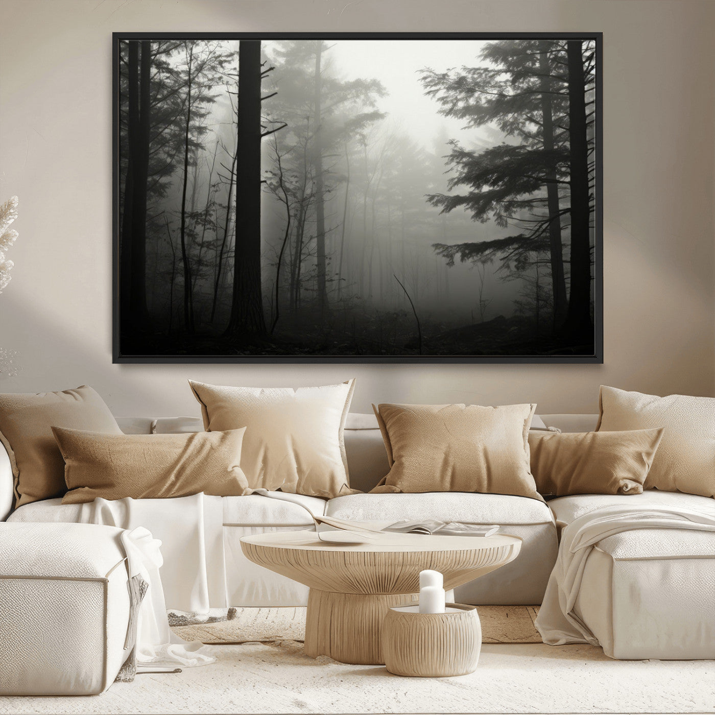 63515-MGV-FC-36X24_Black-Misty Forest Wall Art Premium Canvas Print a Foggy and Serene Atmosphere - Nature Wall Art