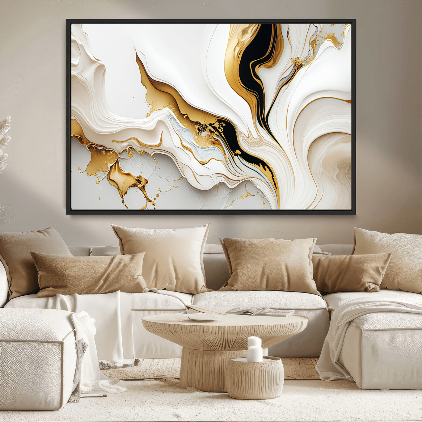 98637-MGV-CV-36X24-Gold Waves on Pure White Canvas – Gold Abstract Art for Modern Interiors | Wall Art Canvas, Framed &