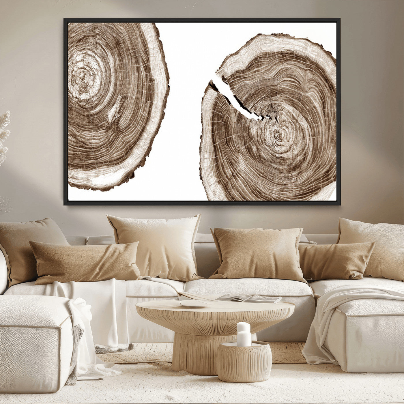 43743-MGV-CV-36X24-Wood Tree Ring Wall Art Canvas Prints, Tree Rings – Minimalist Black and White Wood Art | Triptych