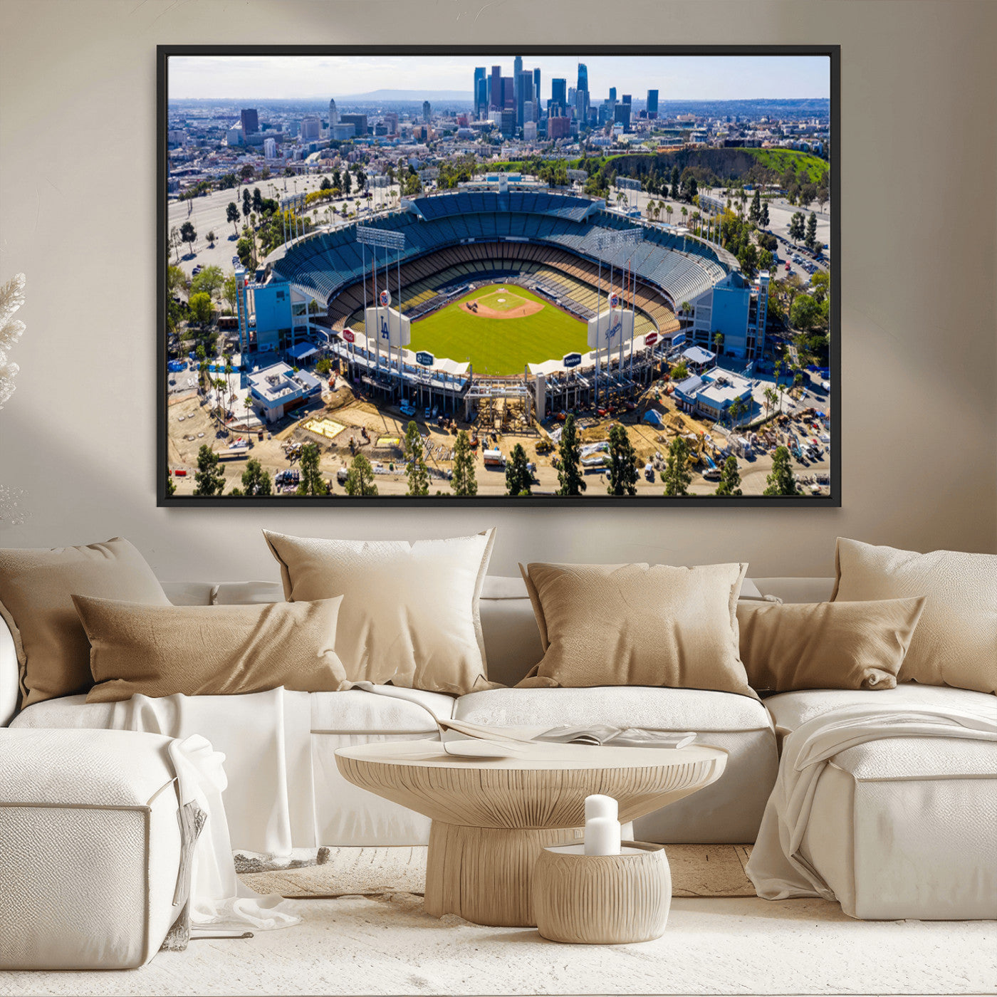 58596-MGV-CV-36X24-Los Angeles Dodgers Dodger Stadium Wall Art Canvas Print - MLB Baseball Stadium, Framed Los Angeles