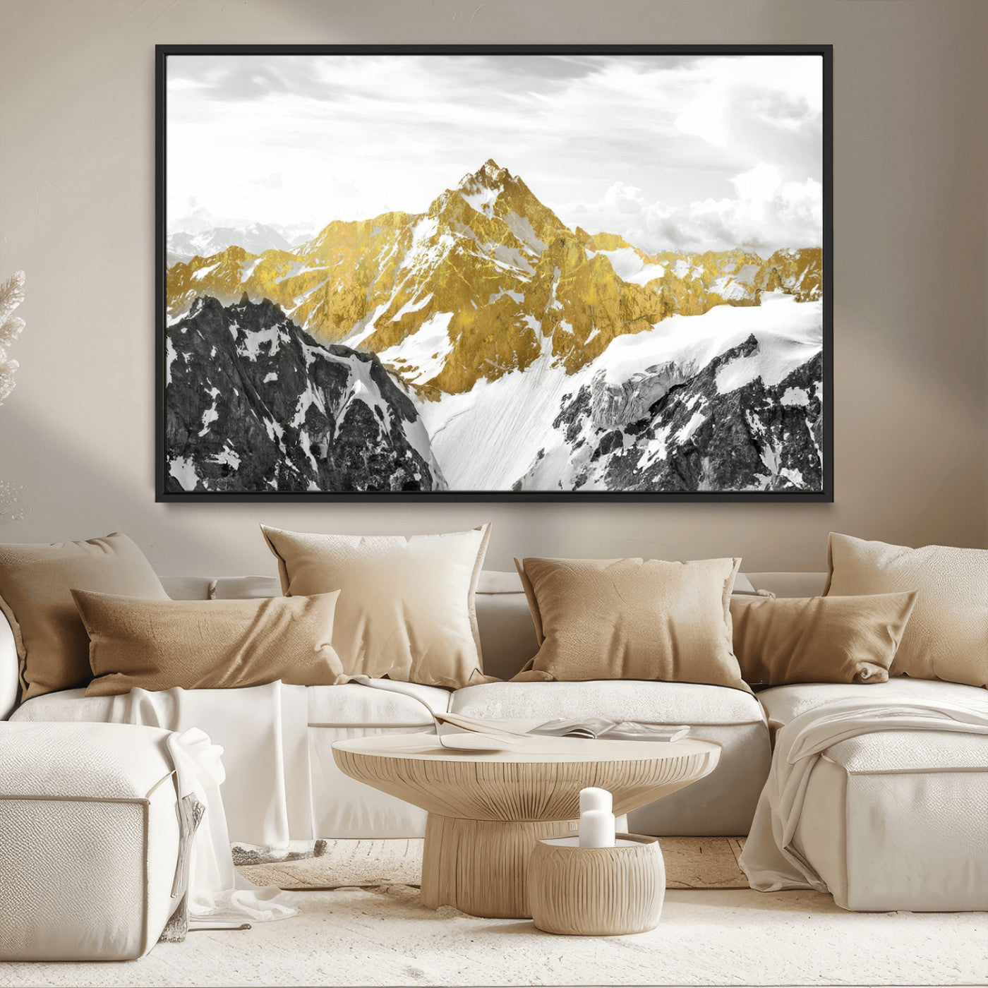 32102-MGV-CV-36X24-Gold Abstract Mountains Wall Art Print on Canvas, Nature Wall Art Print,