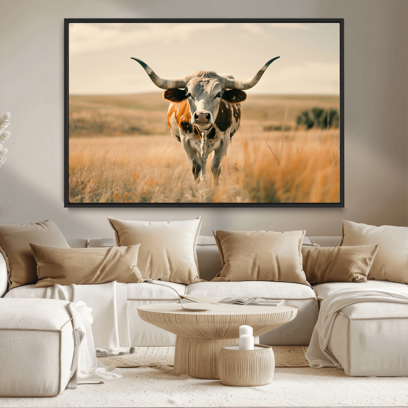 16580-MGV-CV-36X24-Texas Cow Longhorn Wall Art Canvas Print for Farm House Wall Decor, Farmhouse Cow Print Canvas Wall