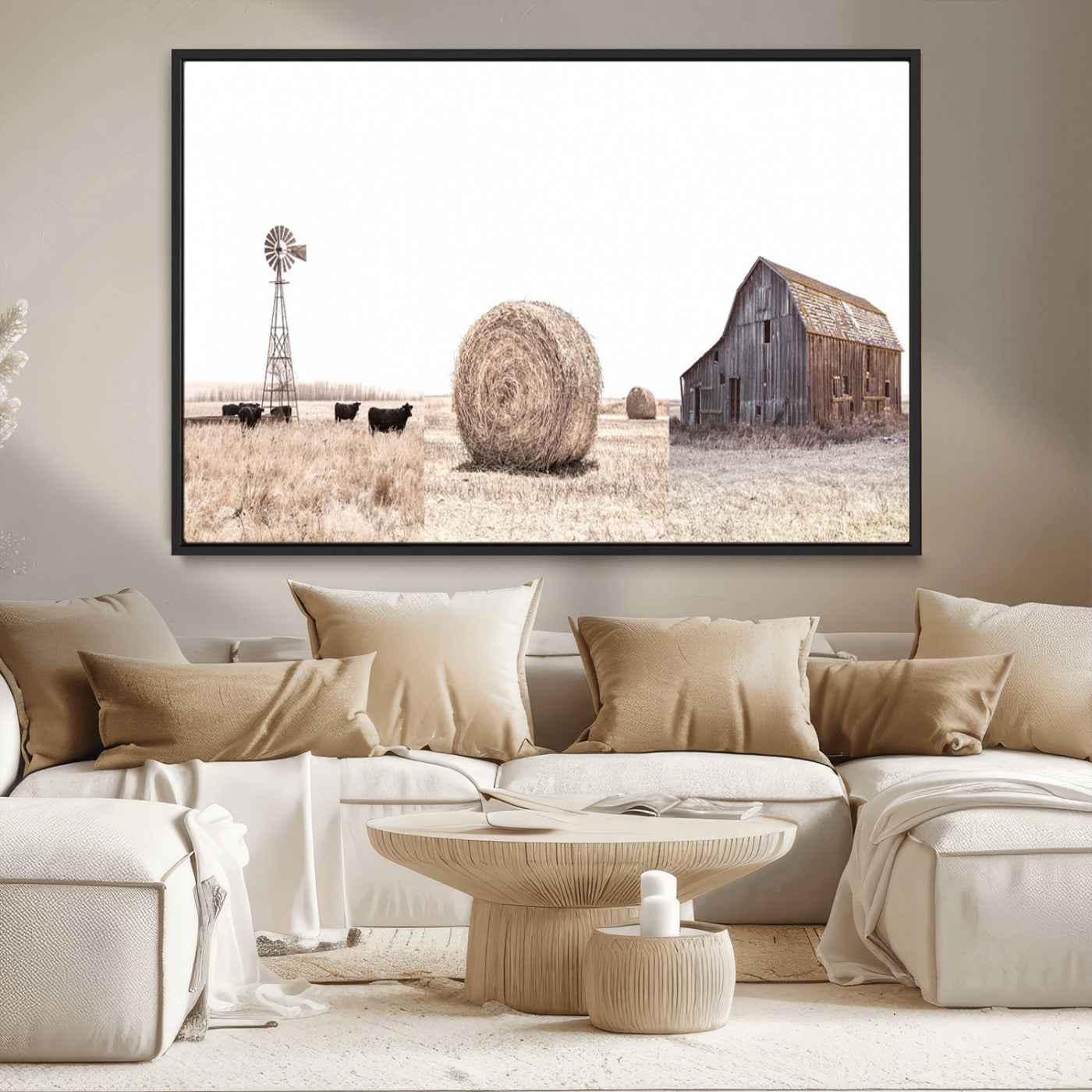 30918-MGV-CV-36X24-Rustic Farmhouse Wall Art Set of 3 – Country Barn and Wheat Field | Farm Prints for Country Home and