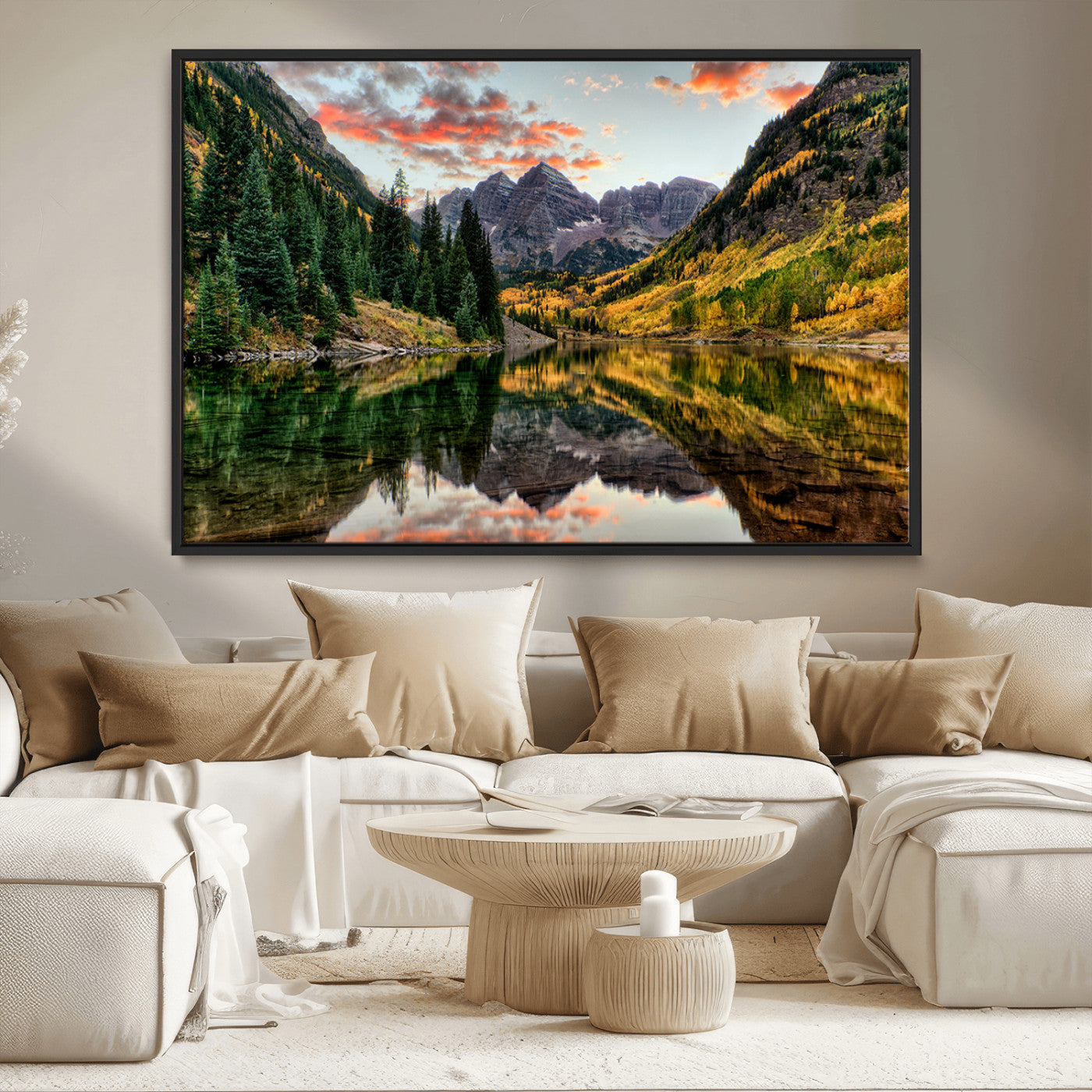 14376-MGV-CV-36X24-Maroon Bells Wall Art - Scenic Canvas Print of Maroon Bells in Autumn for Elegant Home or Office