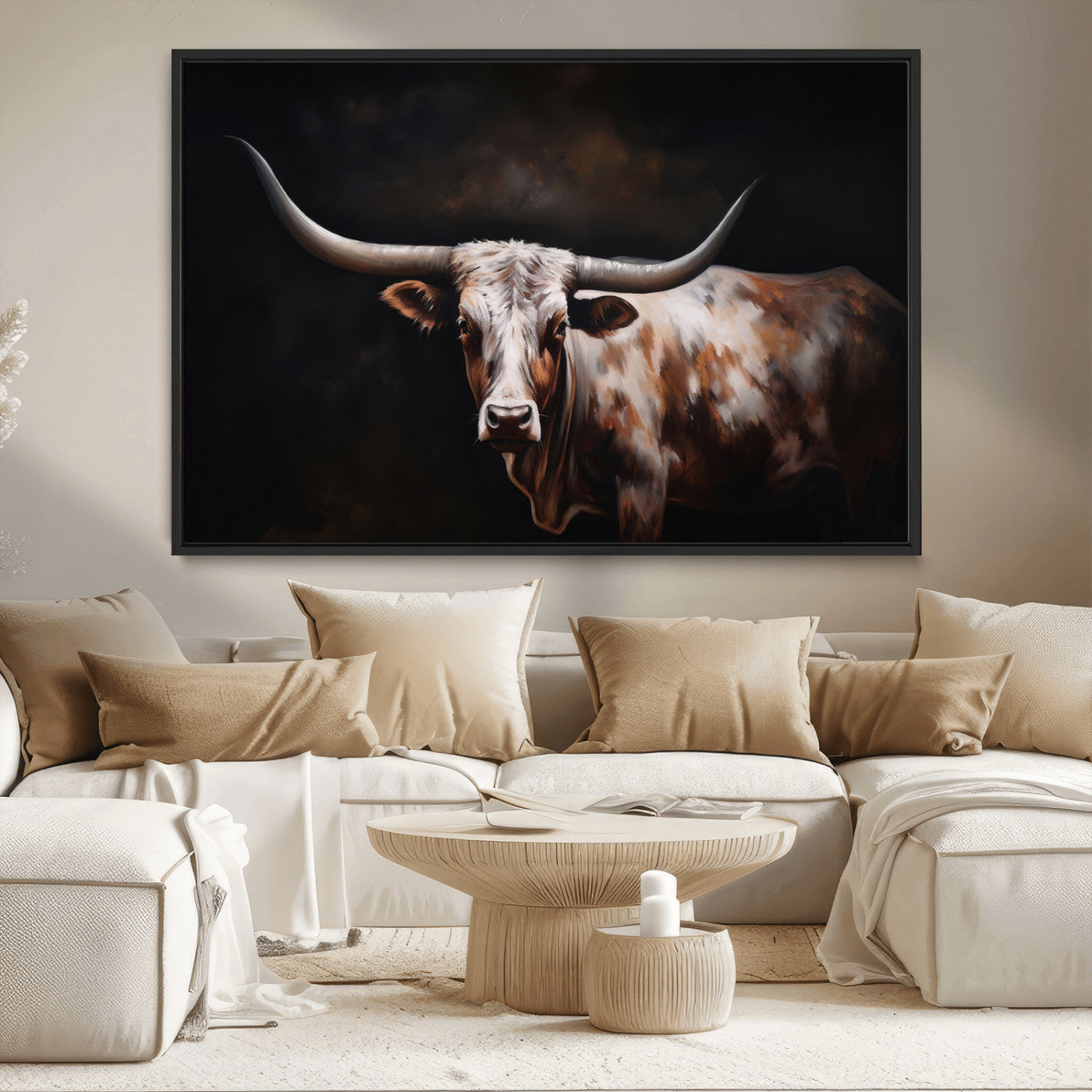 -Texas Longhorn Wall Art Canvas Print | Western Ranch Decor | Bold Rustic Cattle Artwork | Ready to