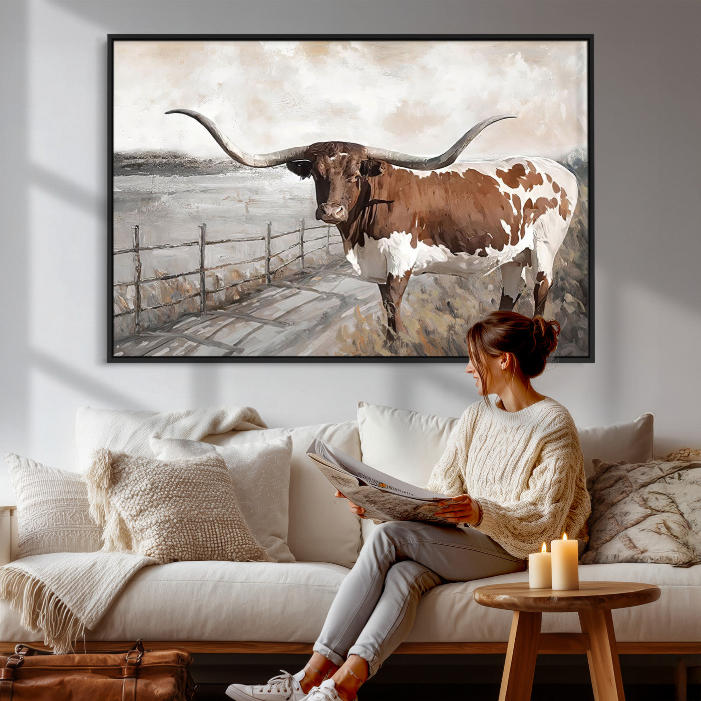 57340-MGV-CV-36X24 - Vintage Texas Cow Wall Art Canvas Print, Rustic Longhorn Wall Art | Canvas Print for Farmhouse Decor