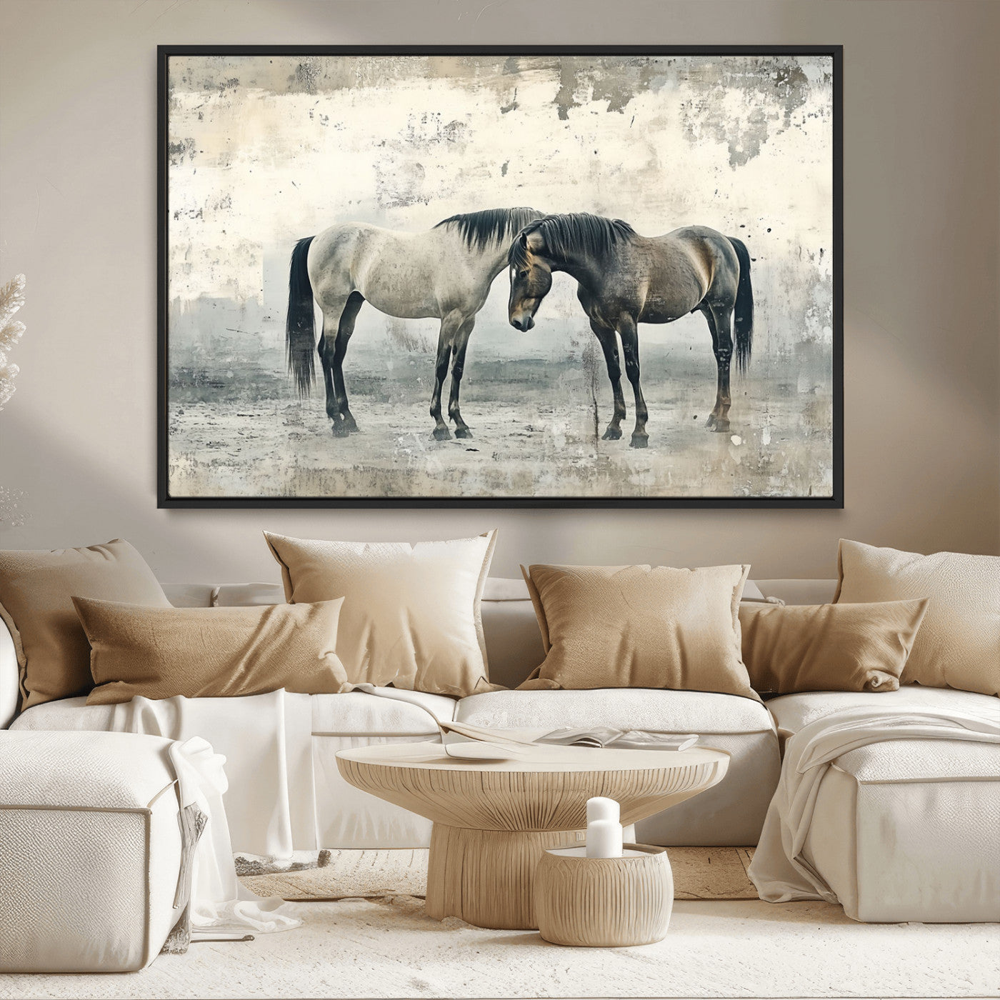 -Chines Style Majestic Horses Wall Art | Ready to Hang and Framed Triptych Print | Western Farmhouse