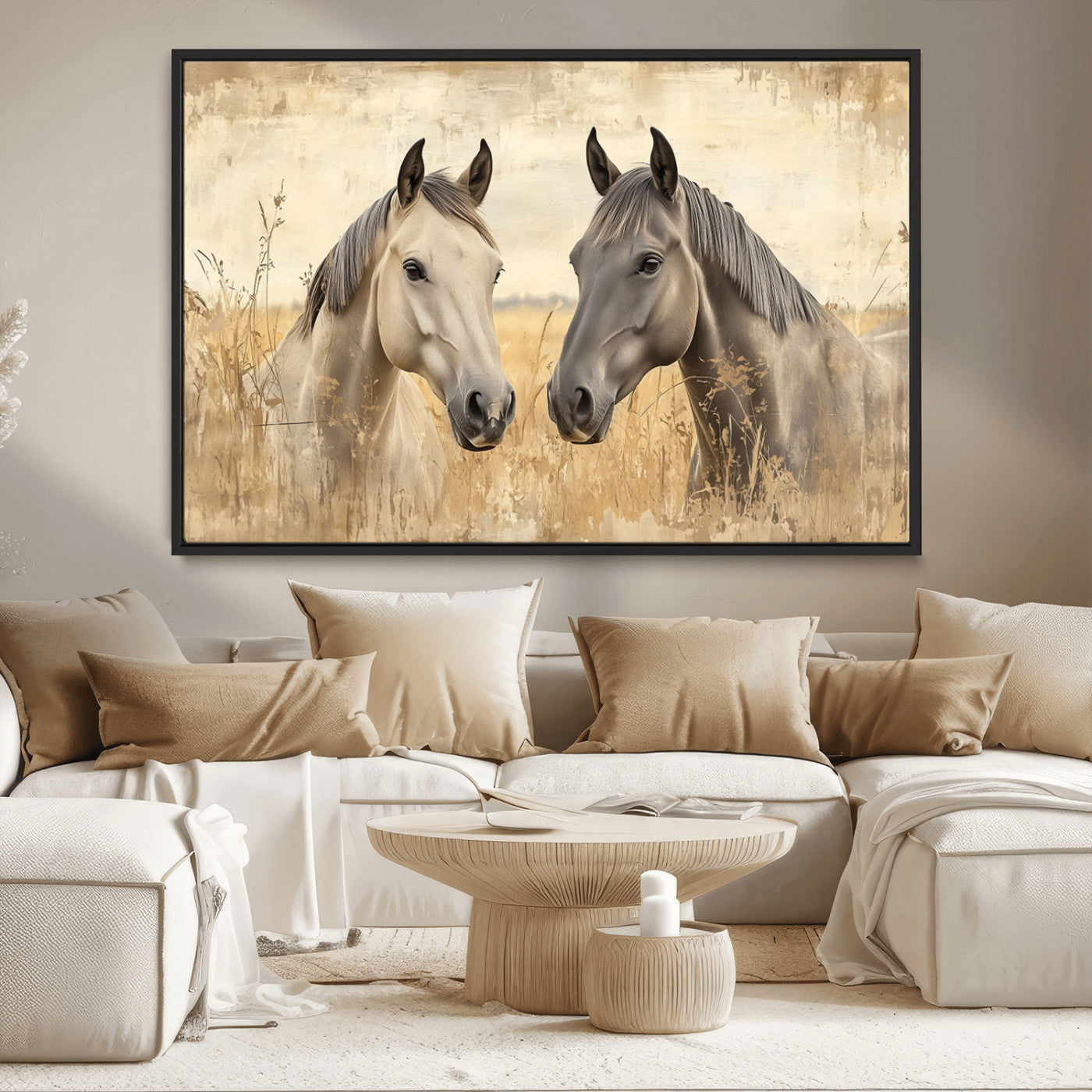-Chines Ink Style Grunge Horses Wall Art Canvas Print