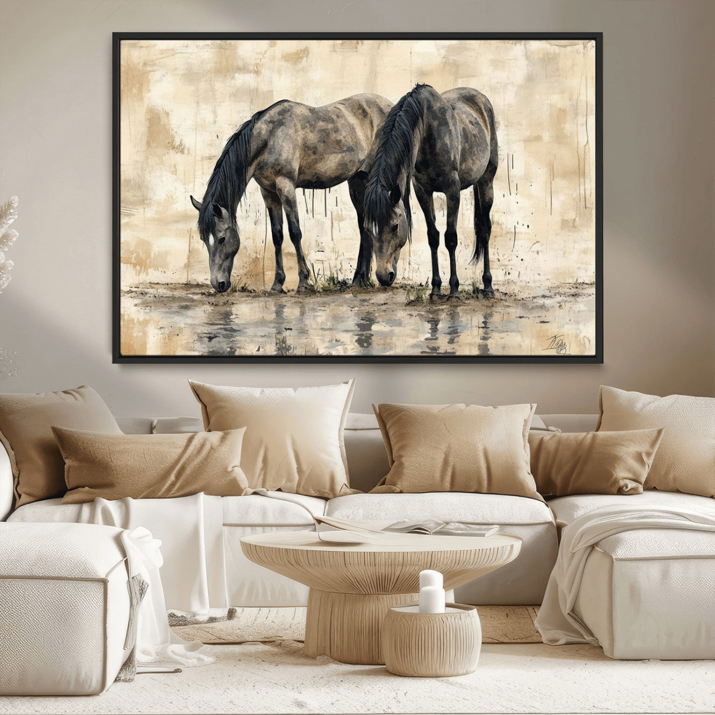 -Chinese Style Abstract Black Horses Wall Art Canvas Print - Abstract Horse Wall Art Canvas Print