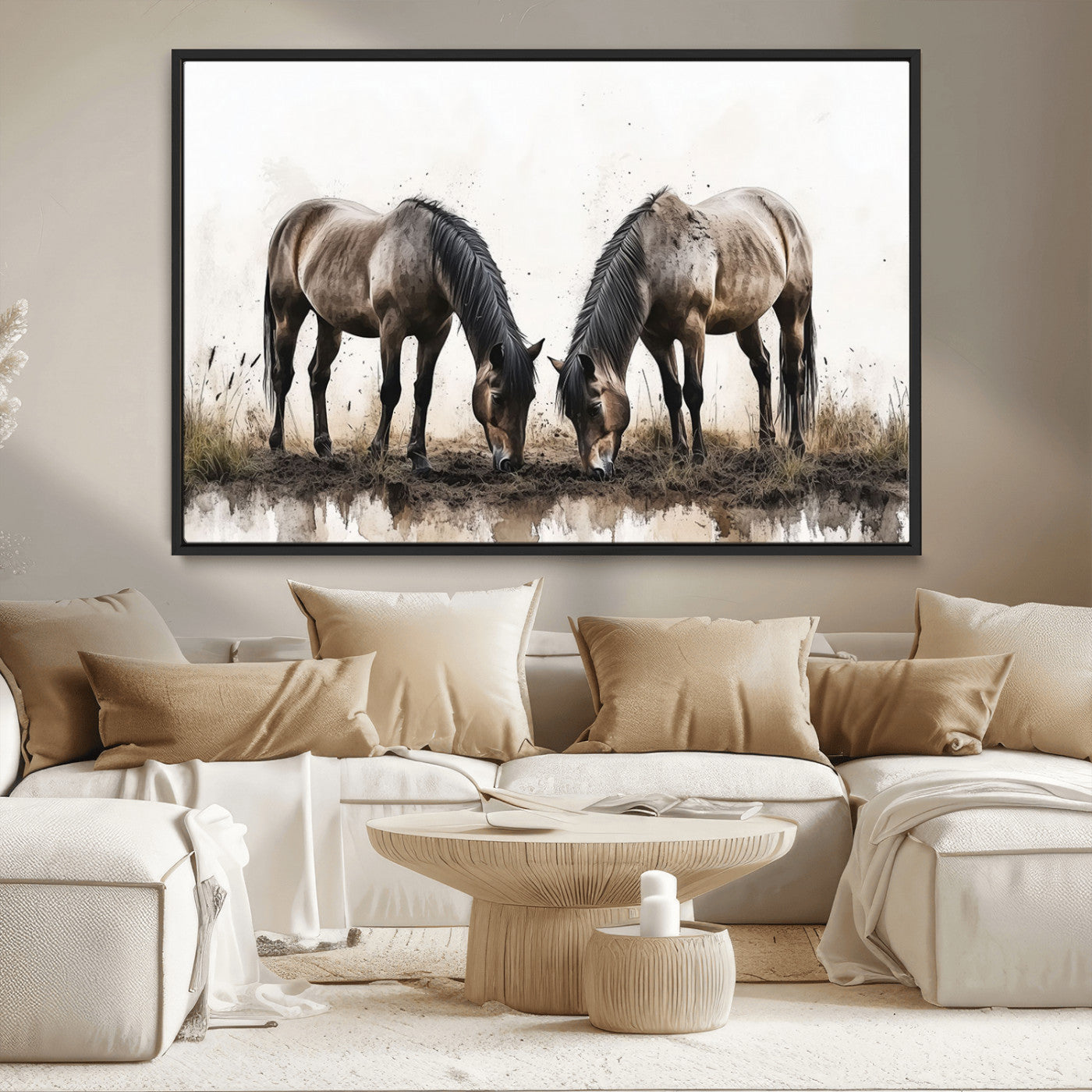 -Chines Ink Style Horses Wall Art Canvas Print