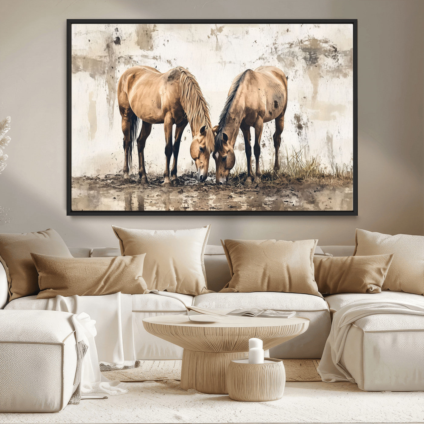 -Vintage Horses Wall Art | Ready to Hang and Framed Triptych | Western Farmhouse Wall Decor for
