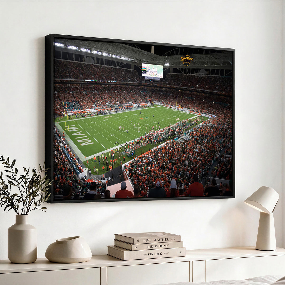 33698-PAN-FL-20X10 - Miami Hurricanes Football Team Print Canvas- Miami Hard Rock Stadium Wall Art Canvas Print