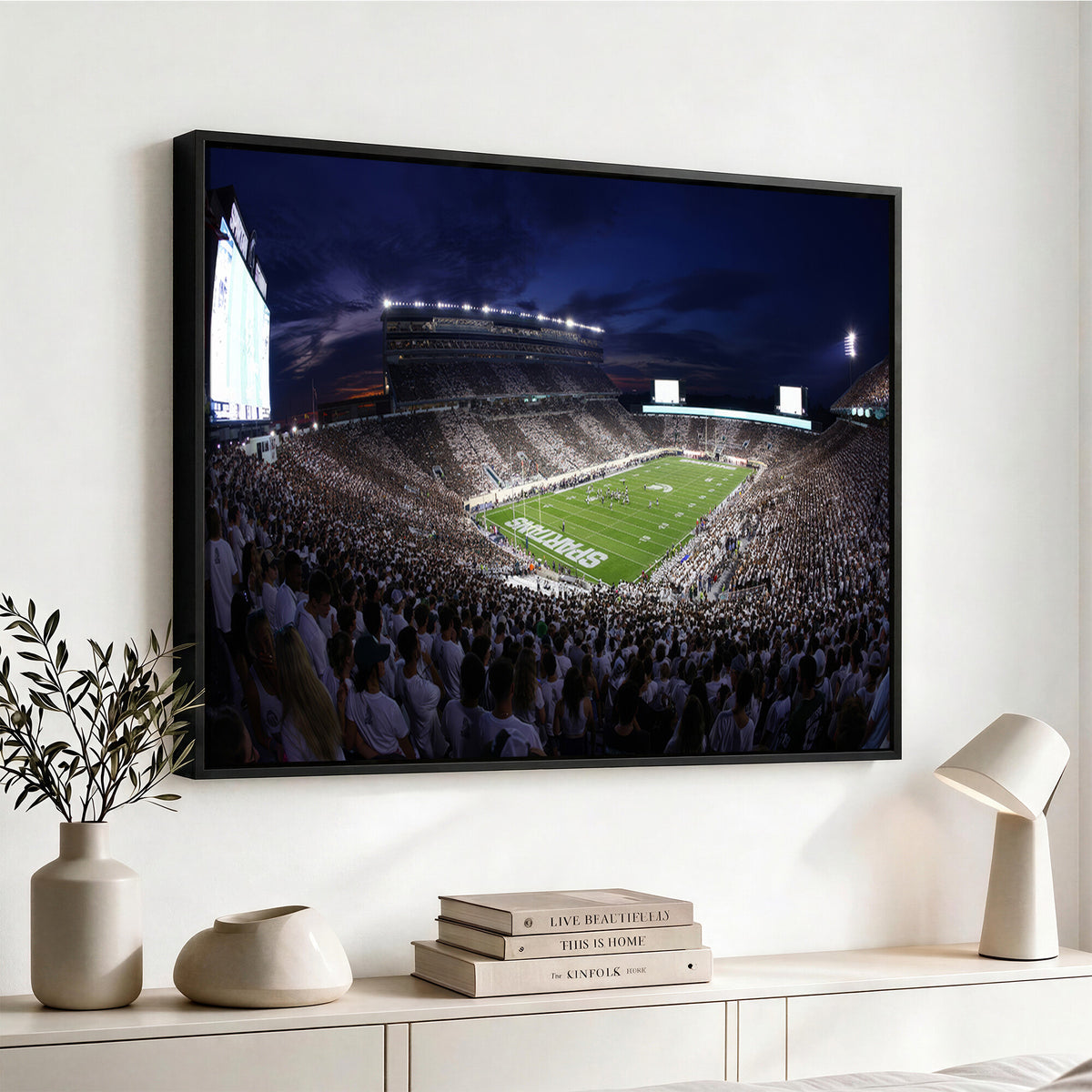 75193-PAN-FL-20X10 - Michigan State Spartans Canvas, Framed Football Team Print - East Lansing Spartan Stadium Wall Art