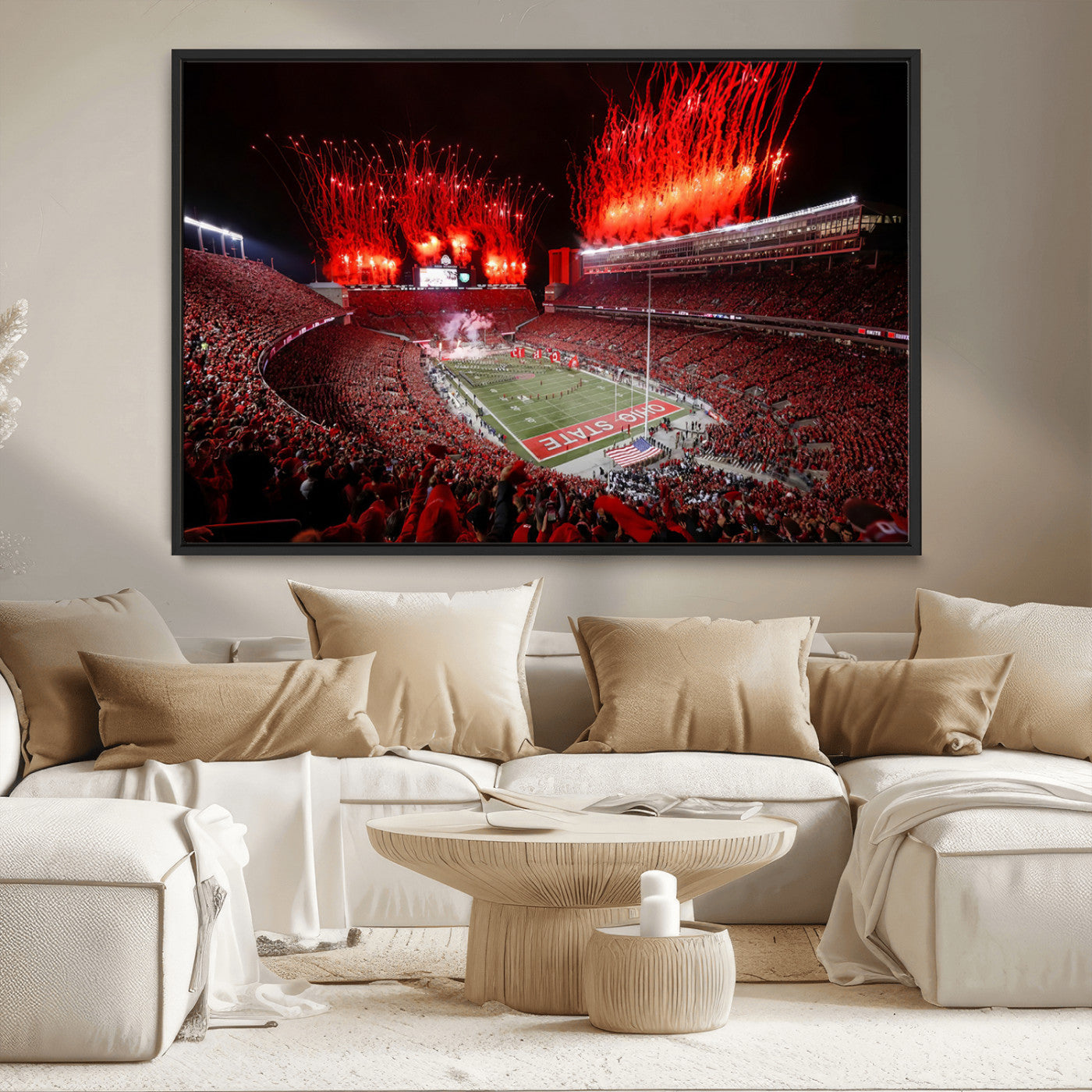 56909-MGV-CV-36X24-Ohio State University Buckeyes Football Team Print - Columbus Ohio Stadium Wall Art Canvas Print