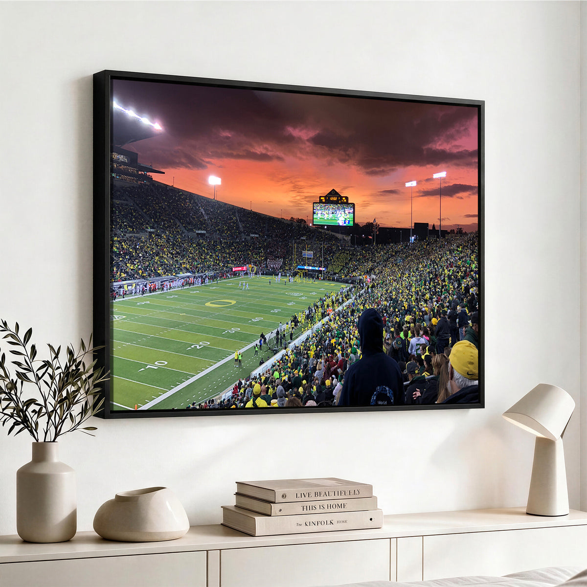 75065-PAN-FL-20X10 - Eugene Autzen Stadium Canvas Wall Art Print – Sunset Over Iconic Football Field Wall Decor for Home