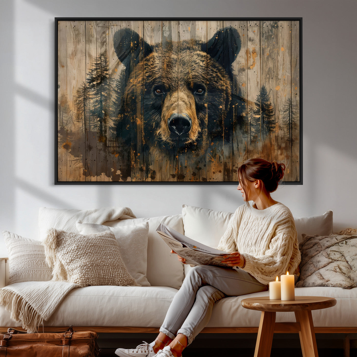 51373-MGV-CV-36X24 - Abstract 399 Bear Wall Art | Rustic Cabin Wall Decor with Forest Design for Farmhouse Wall Decor
