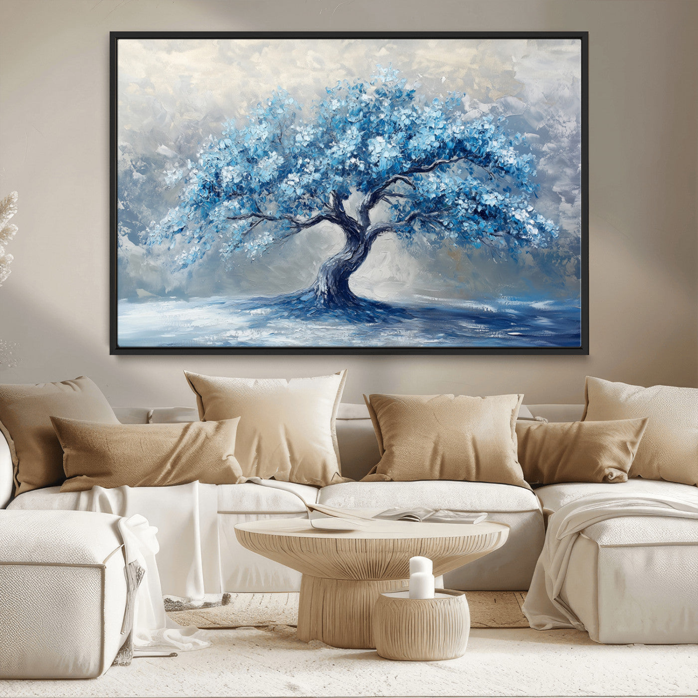 56105-MGV-CV-36X24-Abstract Blue Tree Art Canvas Print, Majestic Tree Wall Art Print for Farmhouse Decor