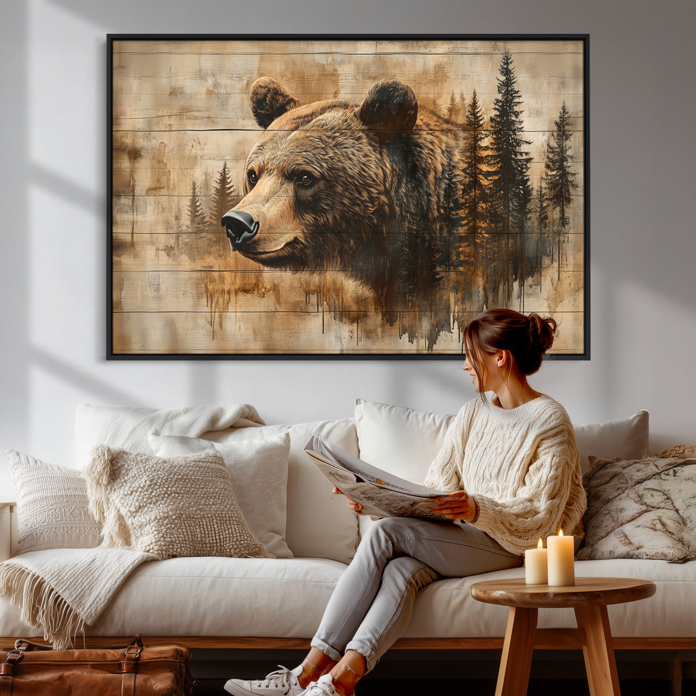 48378-MGV-CV-36X24 - Rustic Grizzly Bear Wall Art, Abstract Grizzly 399 Bear Wall Art Canvas Print - Woodland Wildlife