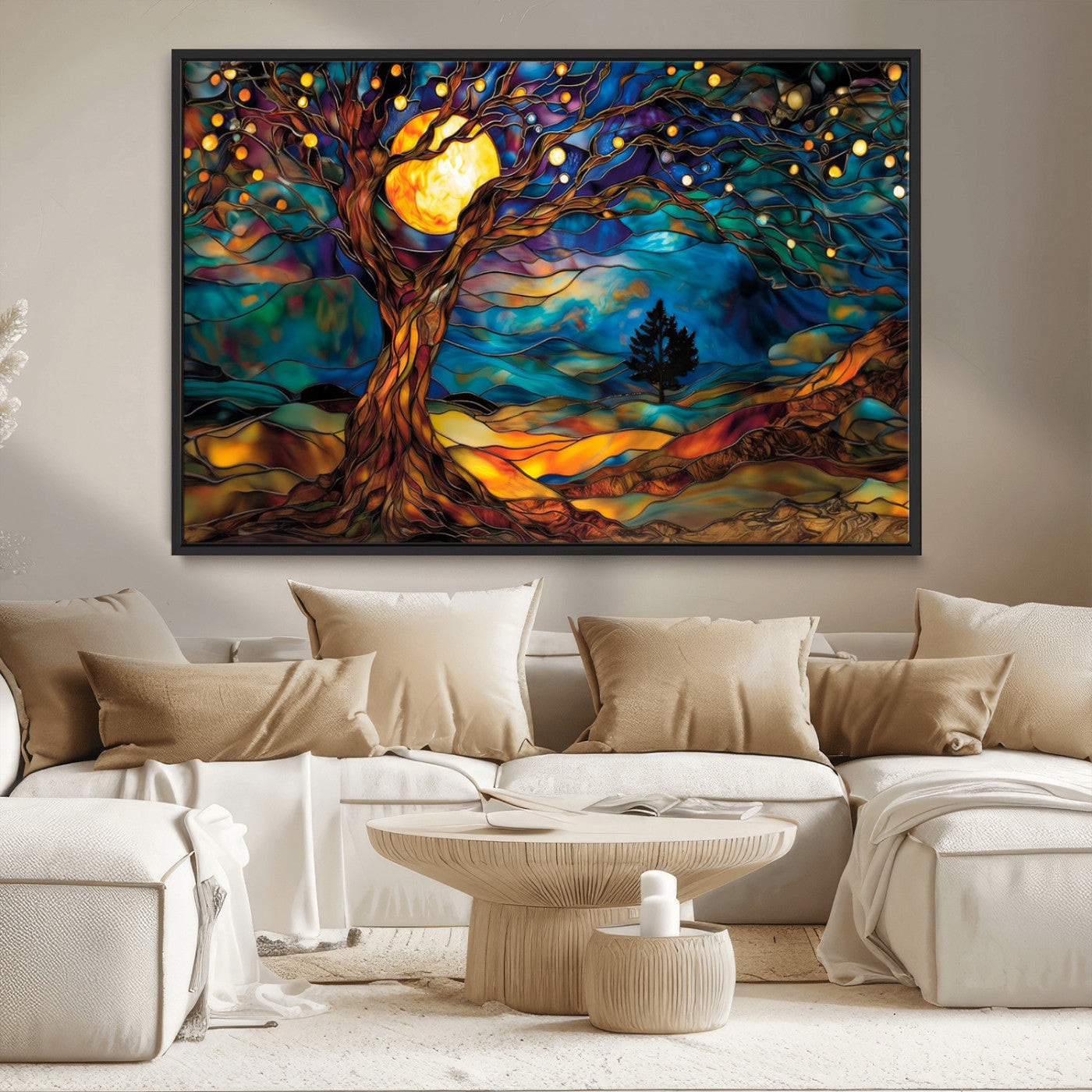 18319-MGV-CV-36X24-Tree of Life Wall Art - Yggdrasil Tree of Life Canvas Print - Vibrant Moonlit Tree Wall Art, Tree