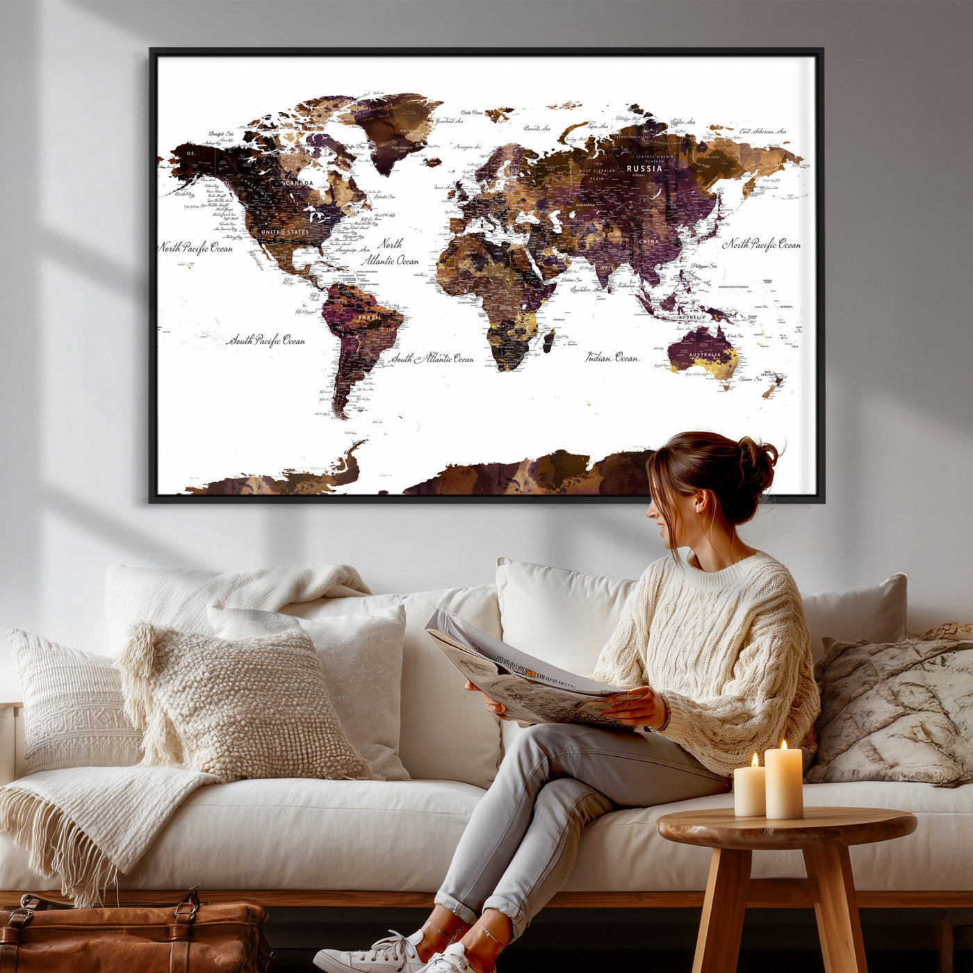 50611-MGV-CV-36X24 - Push Pin World Map Canvas Print – Framed Wall Art for Couples to Track Their Travels – Anniversary