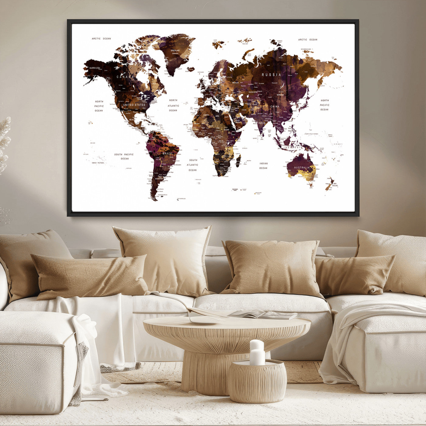 50611-MGV-FC-36X24_Black-Push Pin World Map Canvas Print – Travel Tracker Wall Art for Couples, Perfect Anniversary Gift for Home or Office Decor
