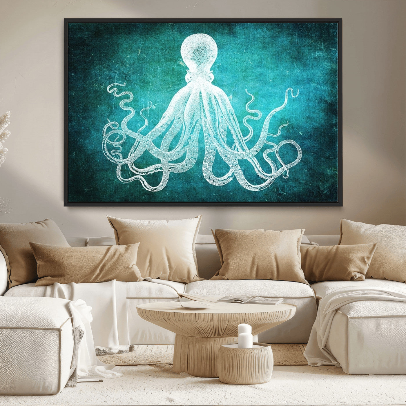 20773-MGV-FC-36X24_Black-Green Octopus Abstract Wall Art Canvas Print
