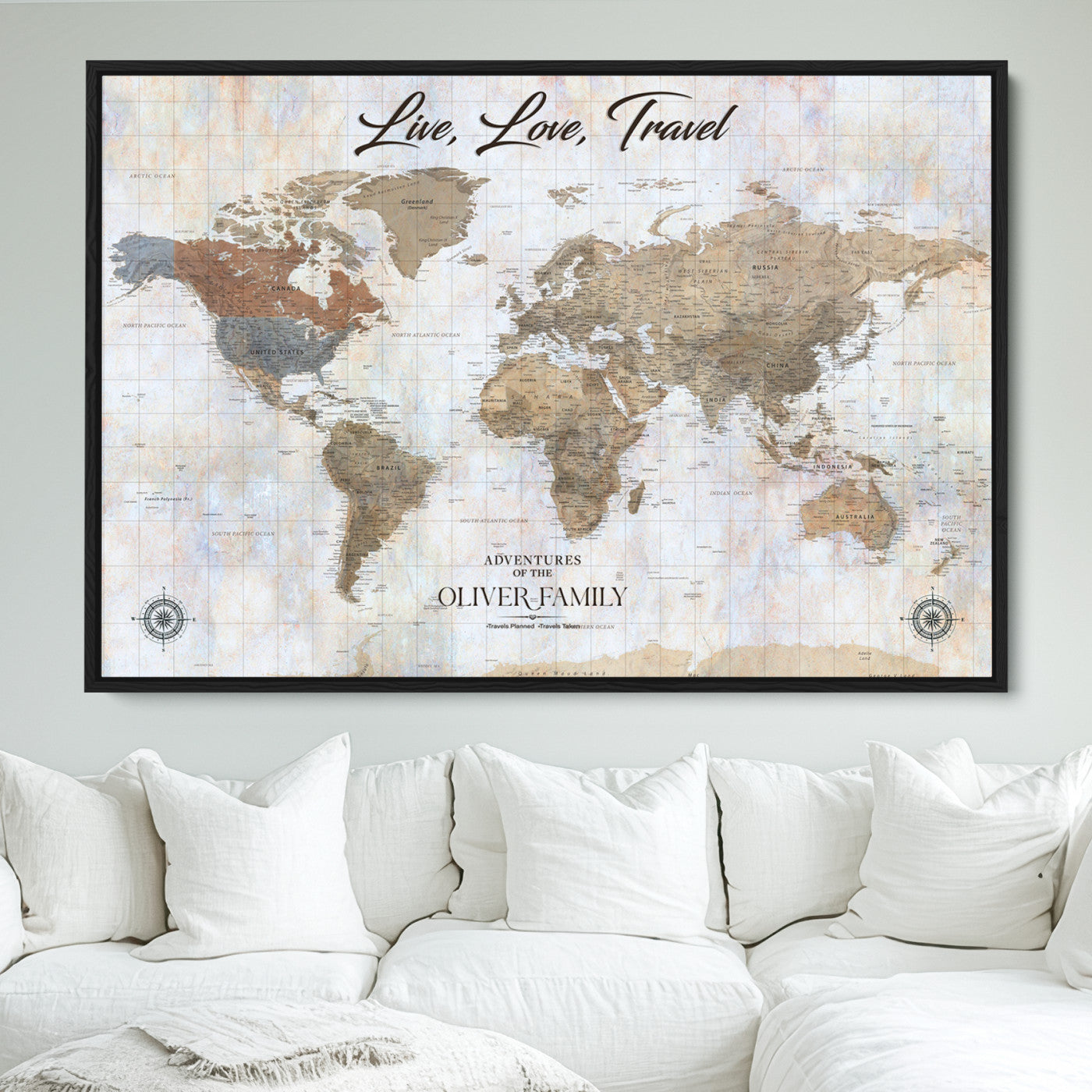 -Personalized Push Pin World Map Canvas – Custom Framed Travel Tracker Wall Art, Large Adventure Map with Pins for Home, Office