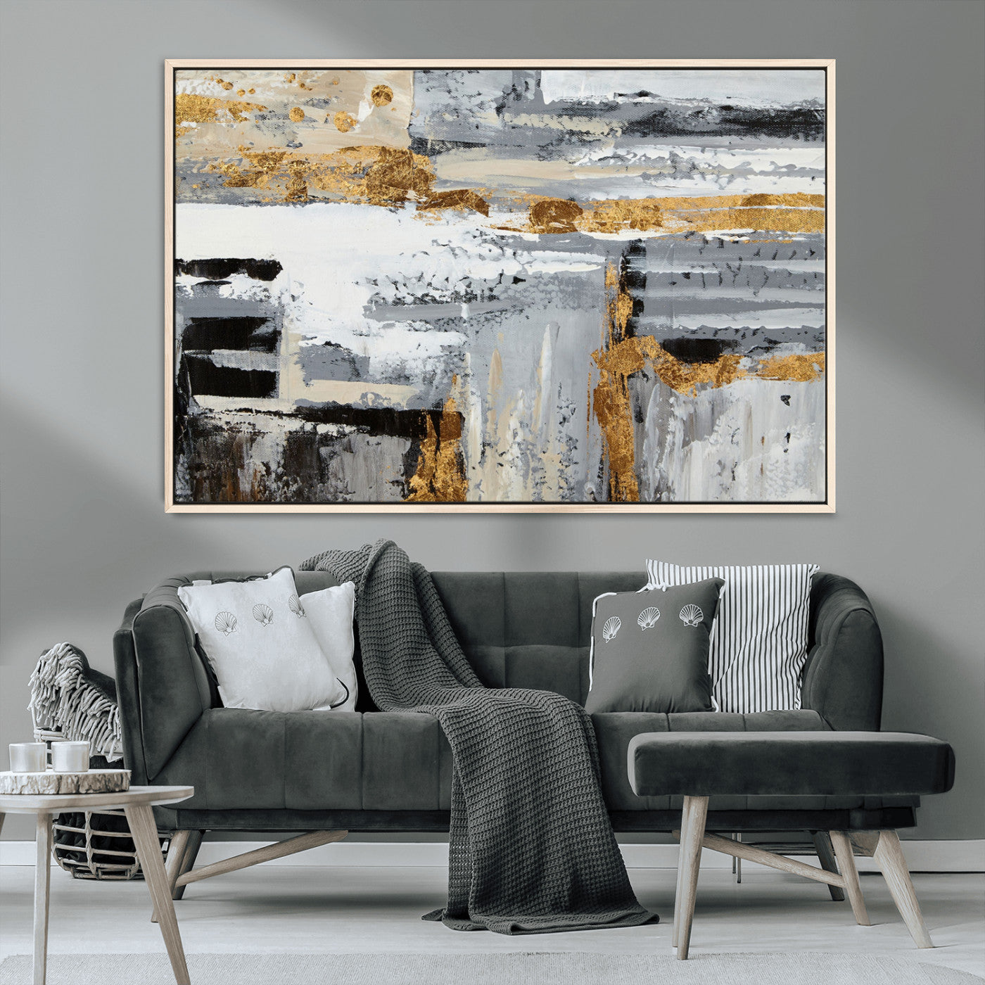 43177-MGV-CV-36X24-Abstract Painting Canvas Wall Art Print Paint Drip Art Brush Strokes Gray Artwork