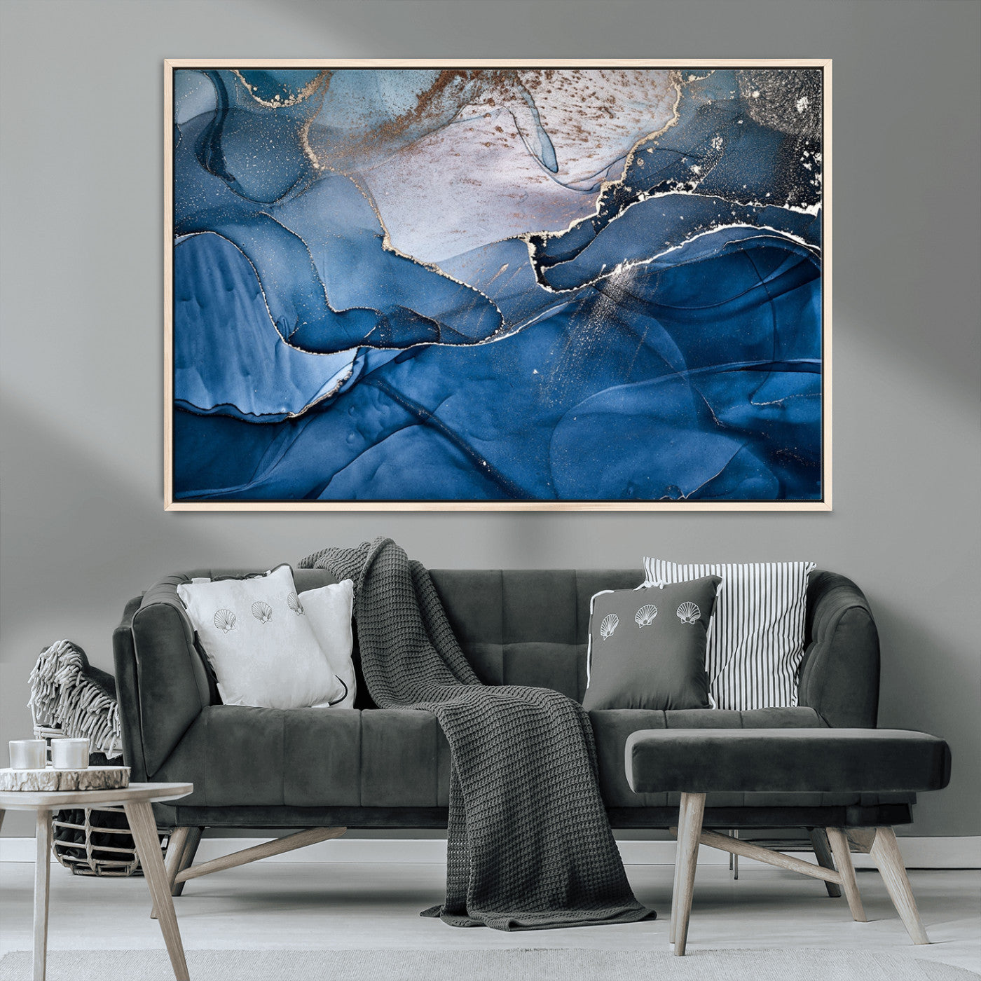 27810-MGV-CV-36X24-Navy Blue Canvas Art Abstract Print – Elegant Triptych Modern Art Print – Contemporary Decor for Living Room or Office
