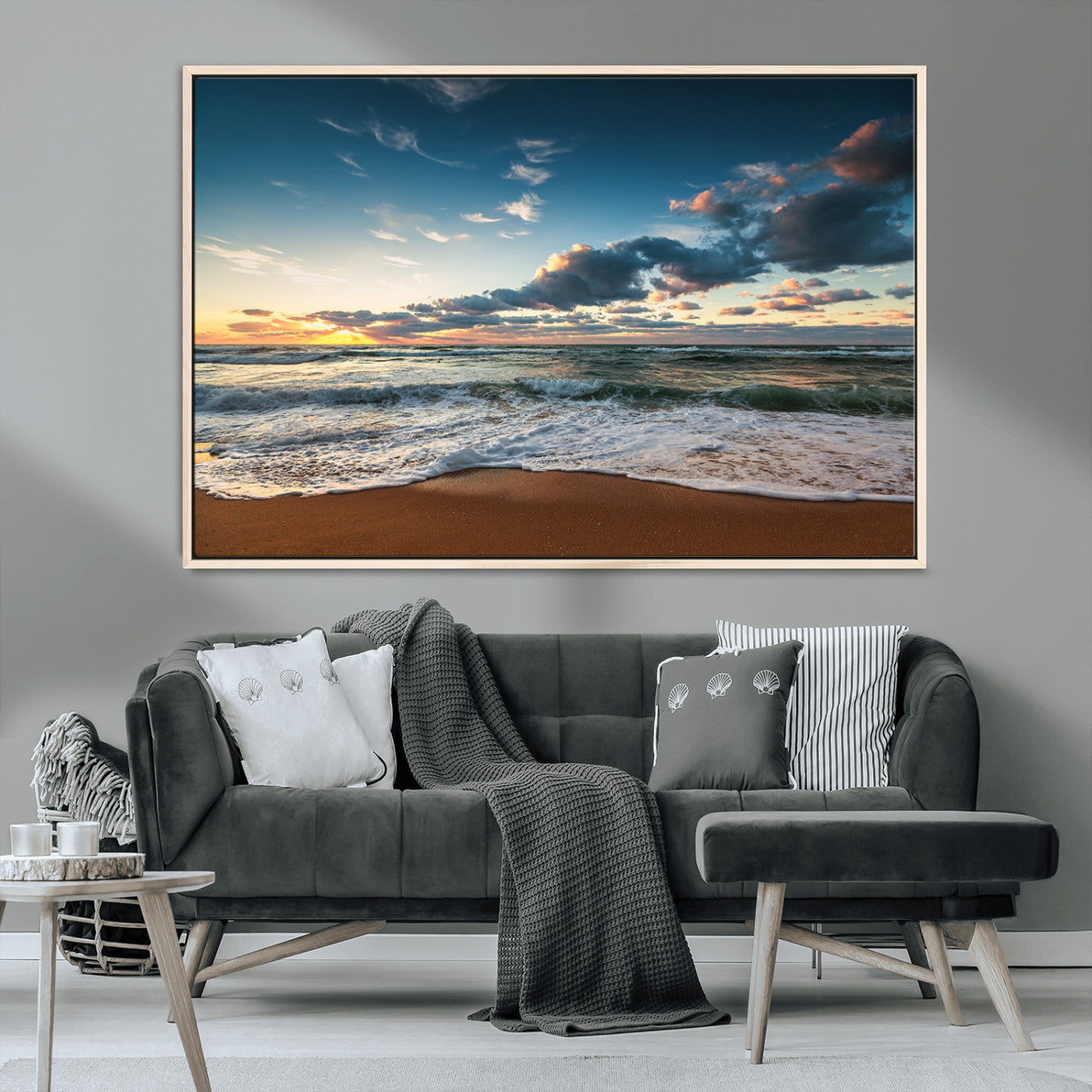 -Ocean Beach Wall Art Canvas Print Sunset Artwork Print Coastal Wall Art