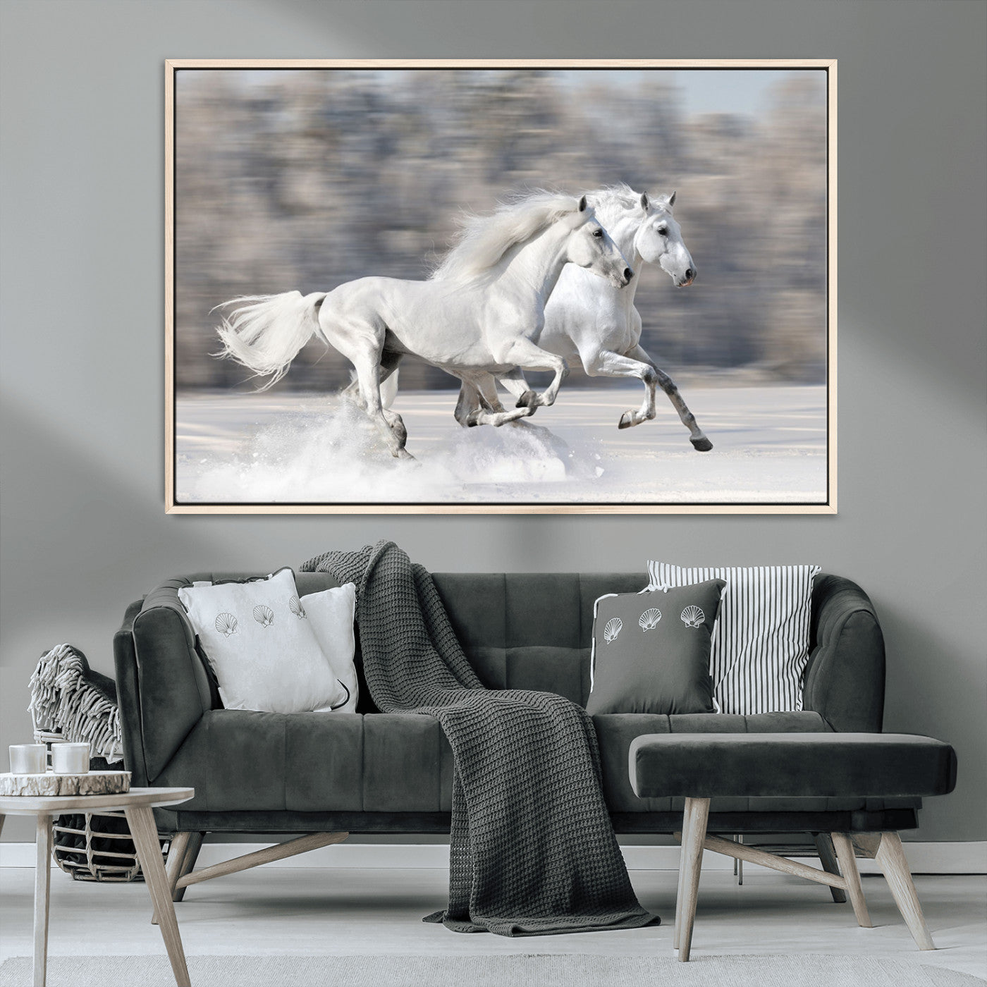 -The White Horses Wall Art, Framed White Horses Wall Art Canvas Print