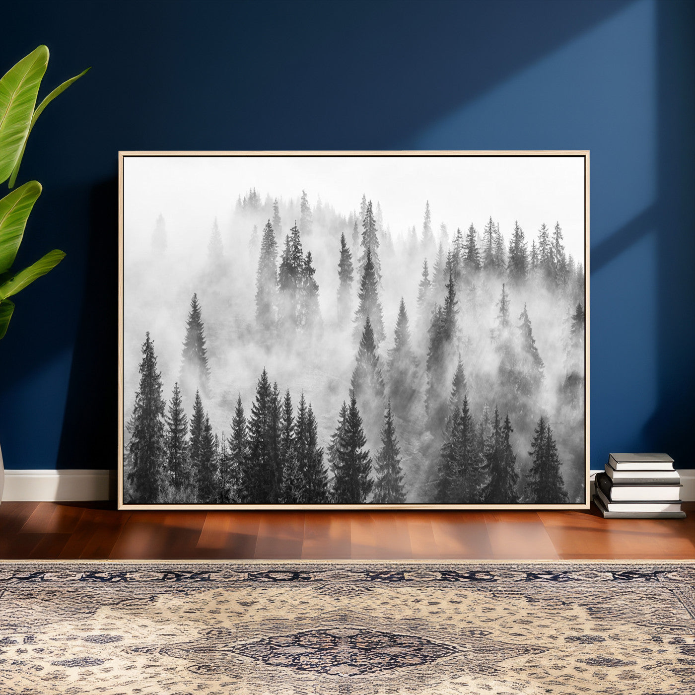 10422-MGV-CV-36X24 - Forest Wall Art Print | Foggy Pine Forest Canvas Wall Art - Black and White Nature Decor for Living