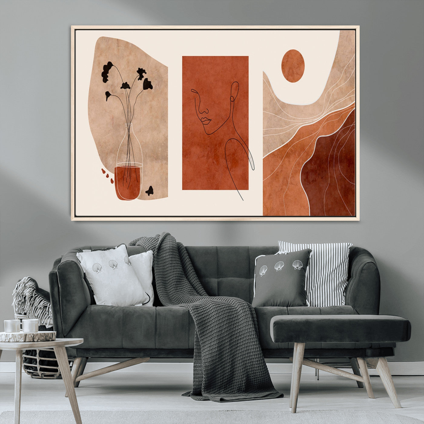-Boho Sunset Mountain Canvas Print, Modern Boho Sunset Mountain Landscape Triptych – Giclée Canvas