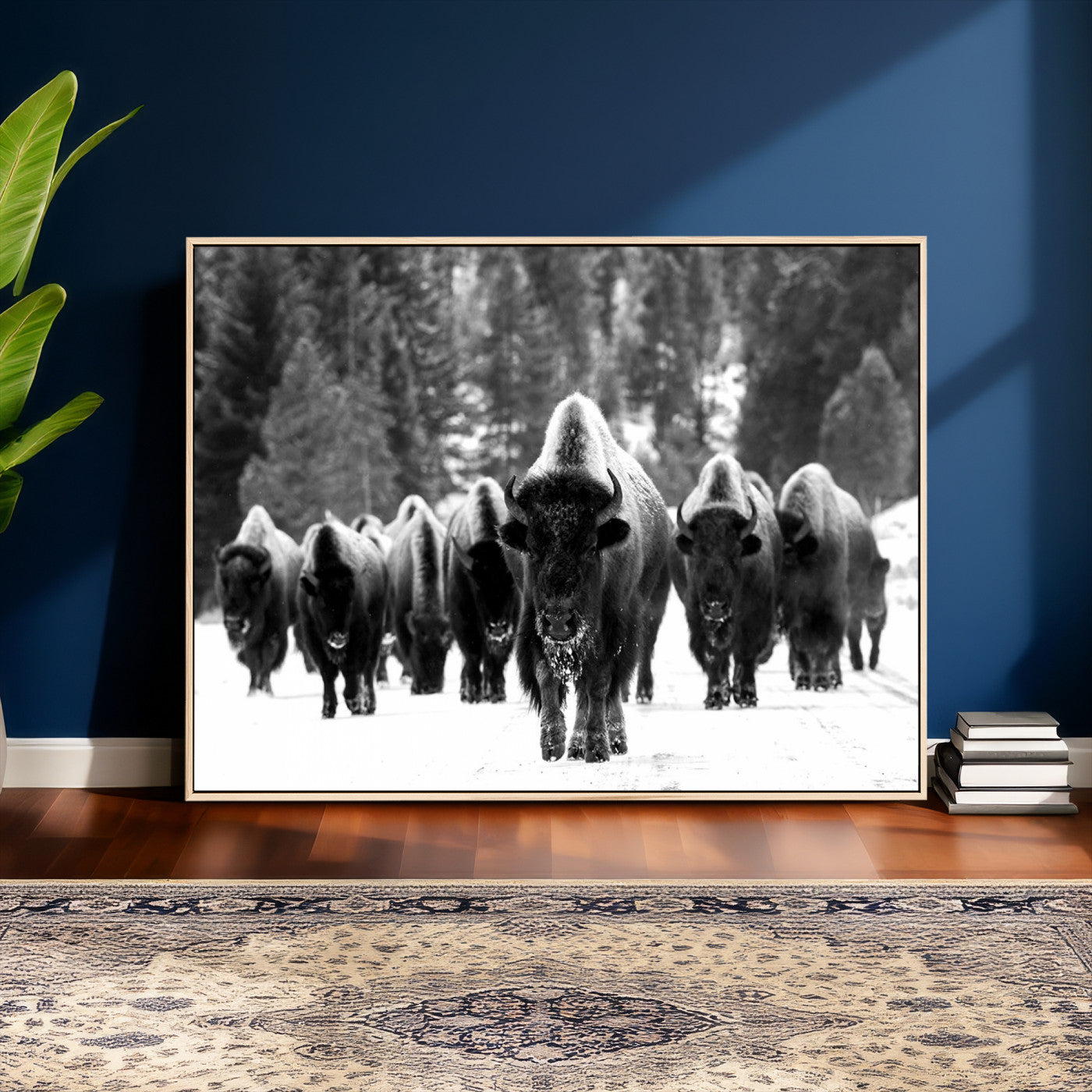 62434-MGV-CV-36X24 - Bison Herd in Snow Wall Art Canvas Print | Rustic Western Bison Wall Art for Decor for Living Room